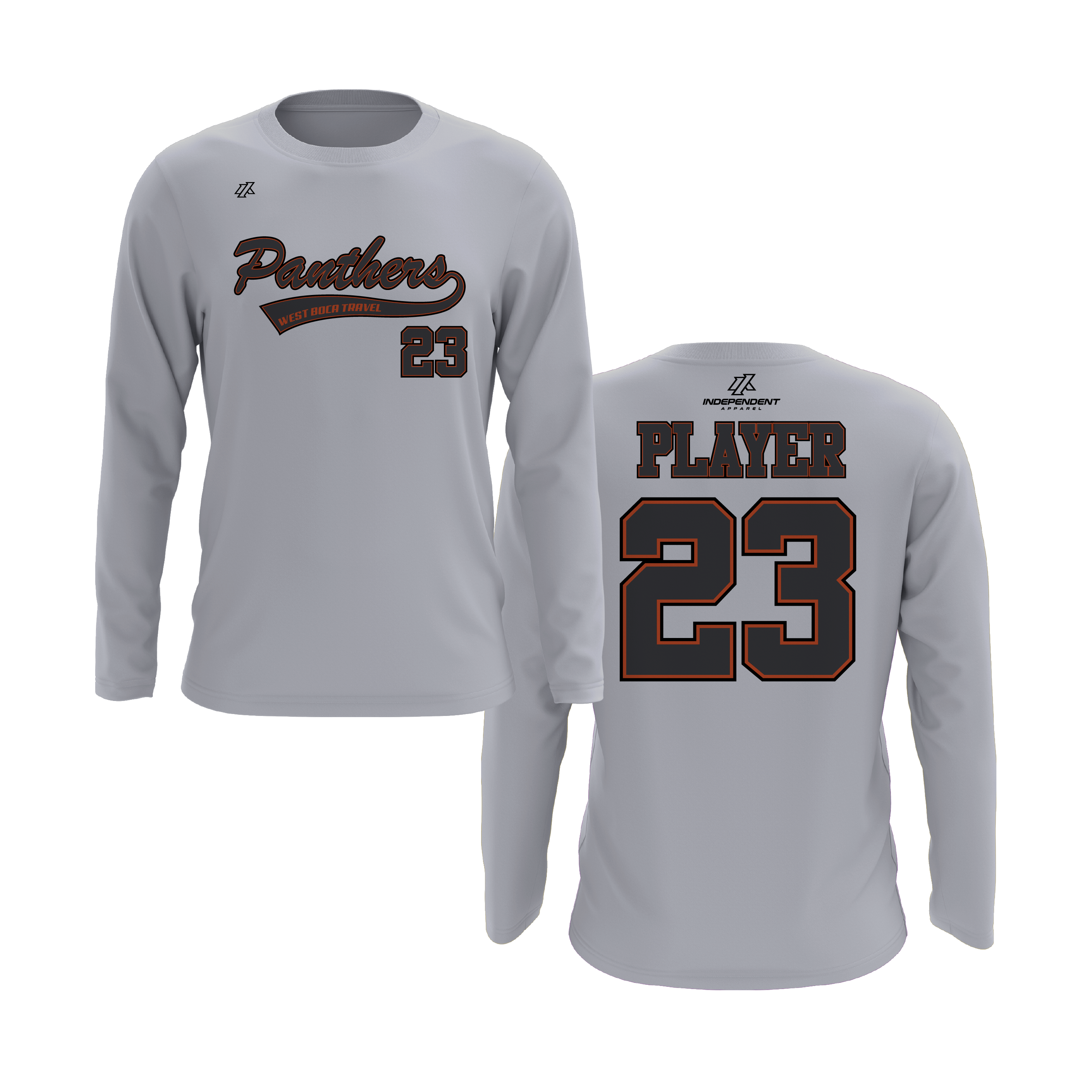 Dolman 10U Charcoal Panthers Script Logo Long Sleeve Shirt