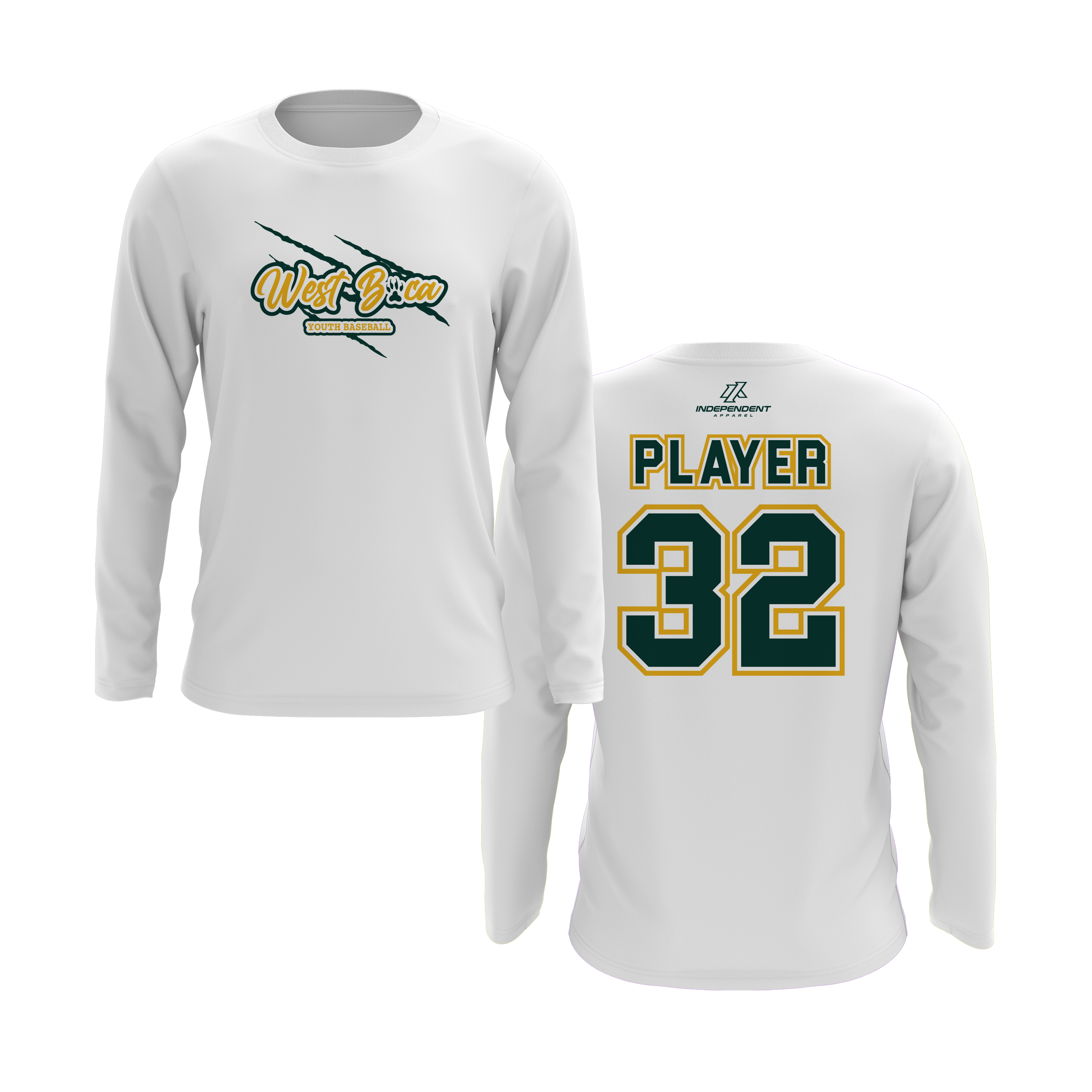 WBYB Green/Gold Team Long Sleeve Shirt - Claw Logo