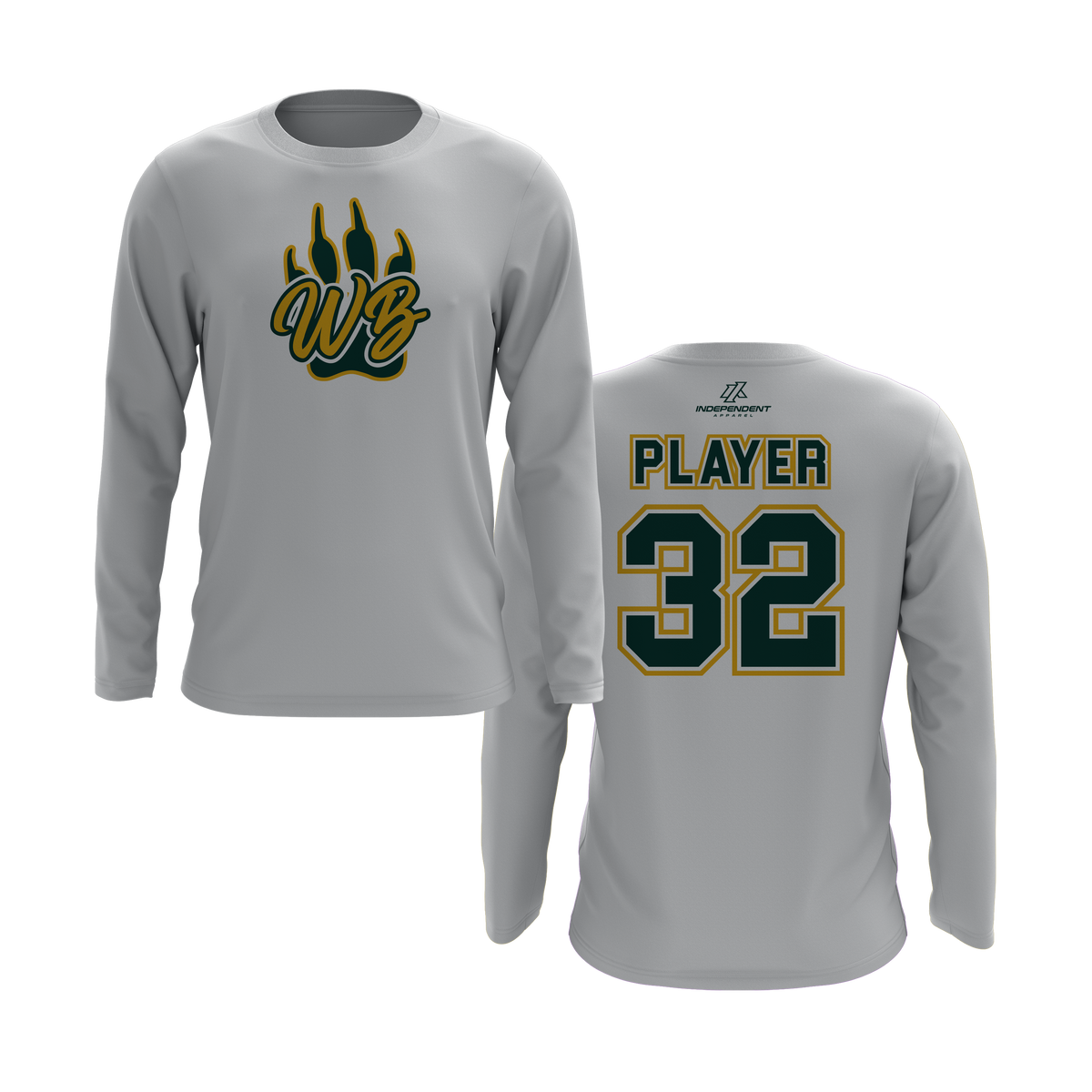 WBYB Green/Gold Team Long Sleeve Shirt - Paw Logo