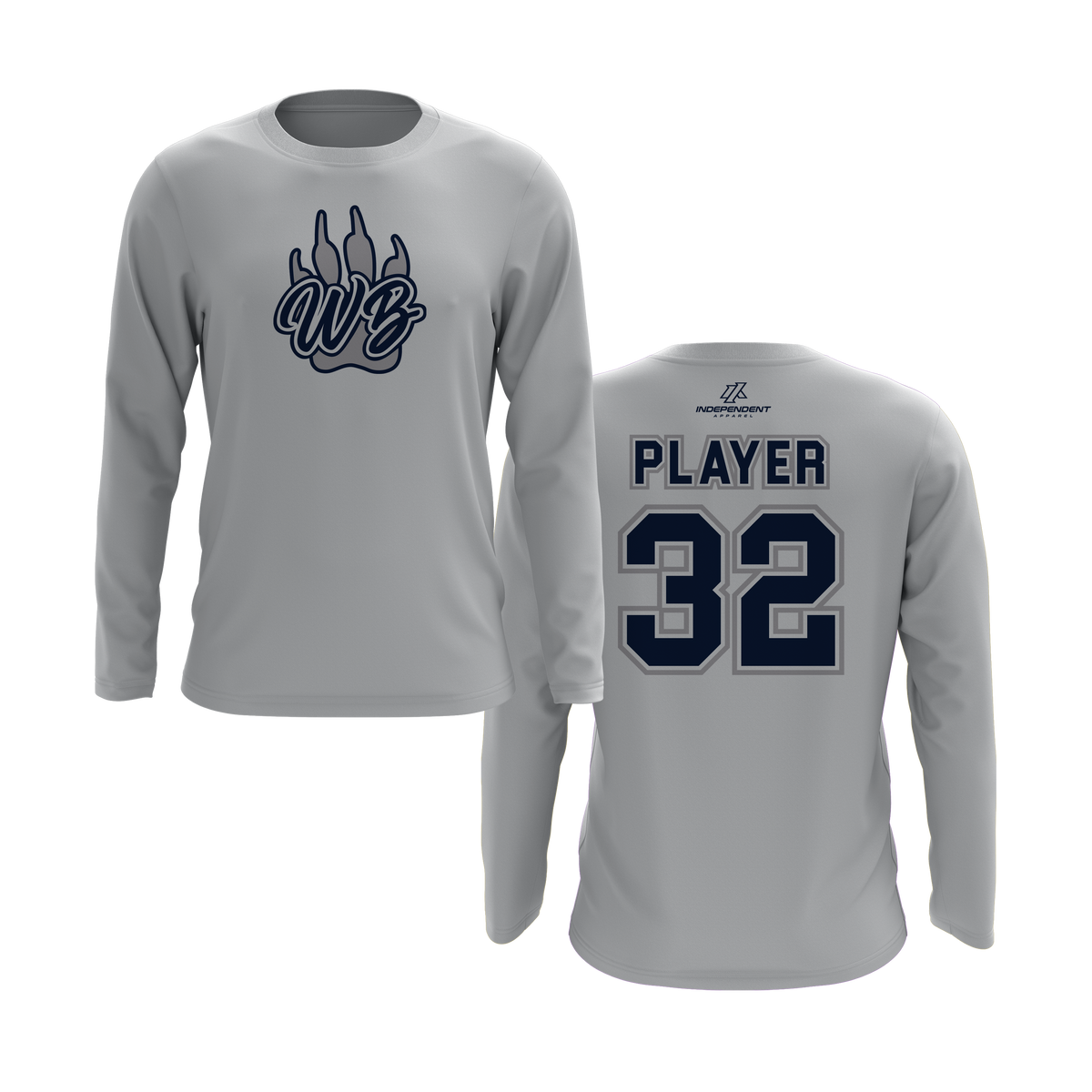 WBYB Grey/Navy Team Long Sleeve Shirt - Paw Logo