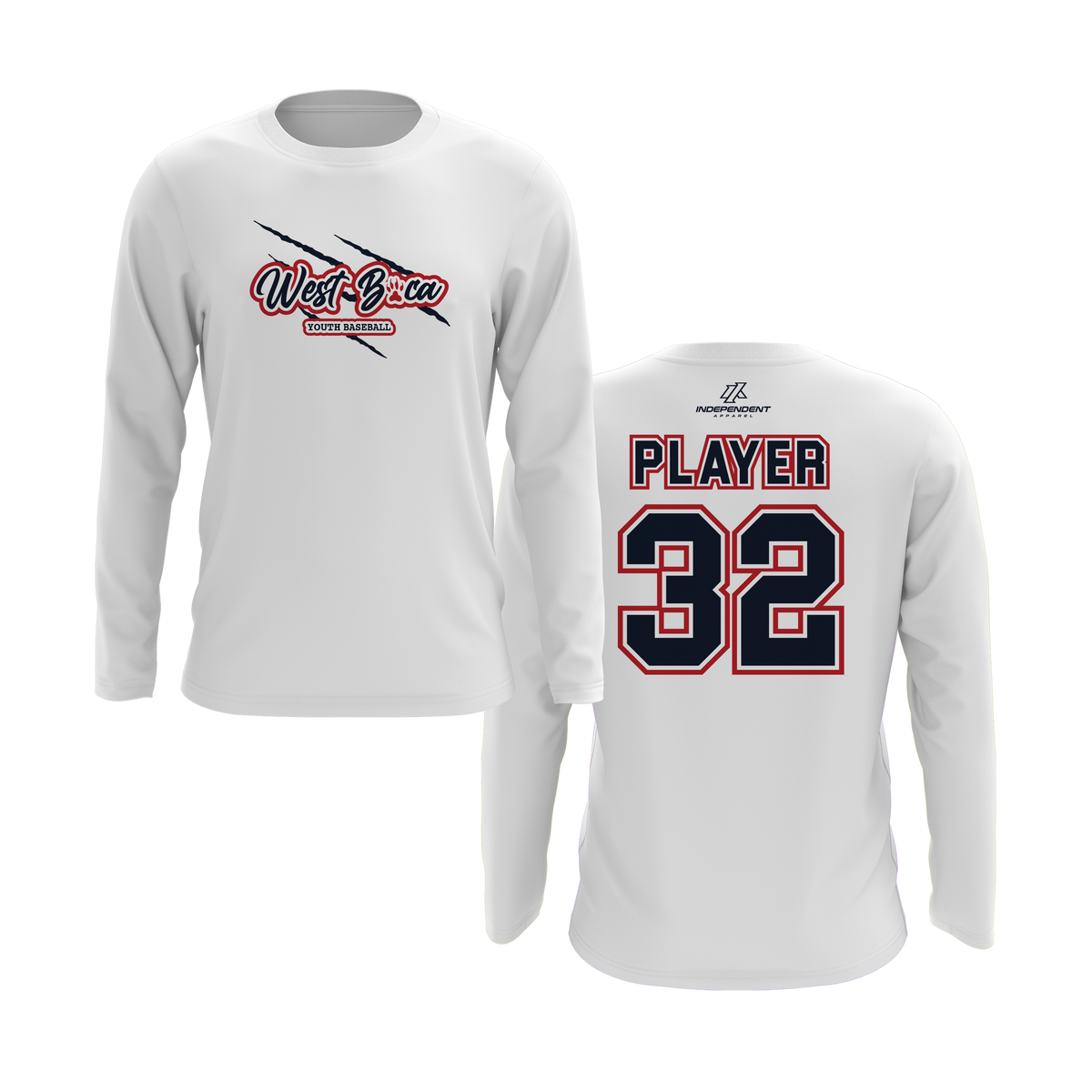 WBYB Navy Blue/Red Team Long Sleeve Shirt - Claw Logo