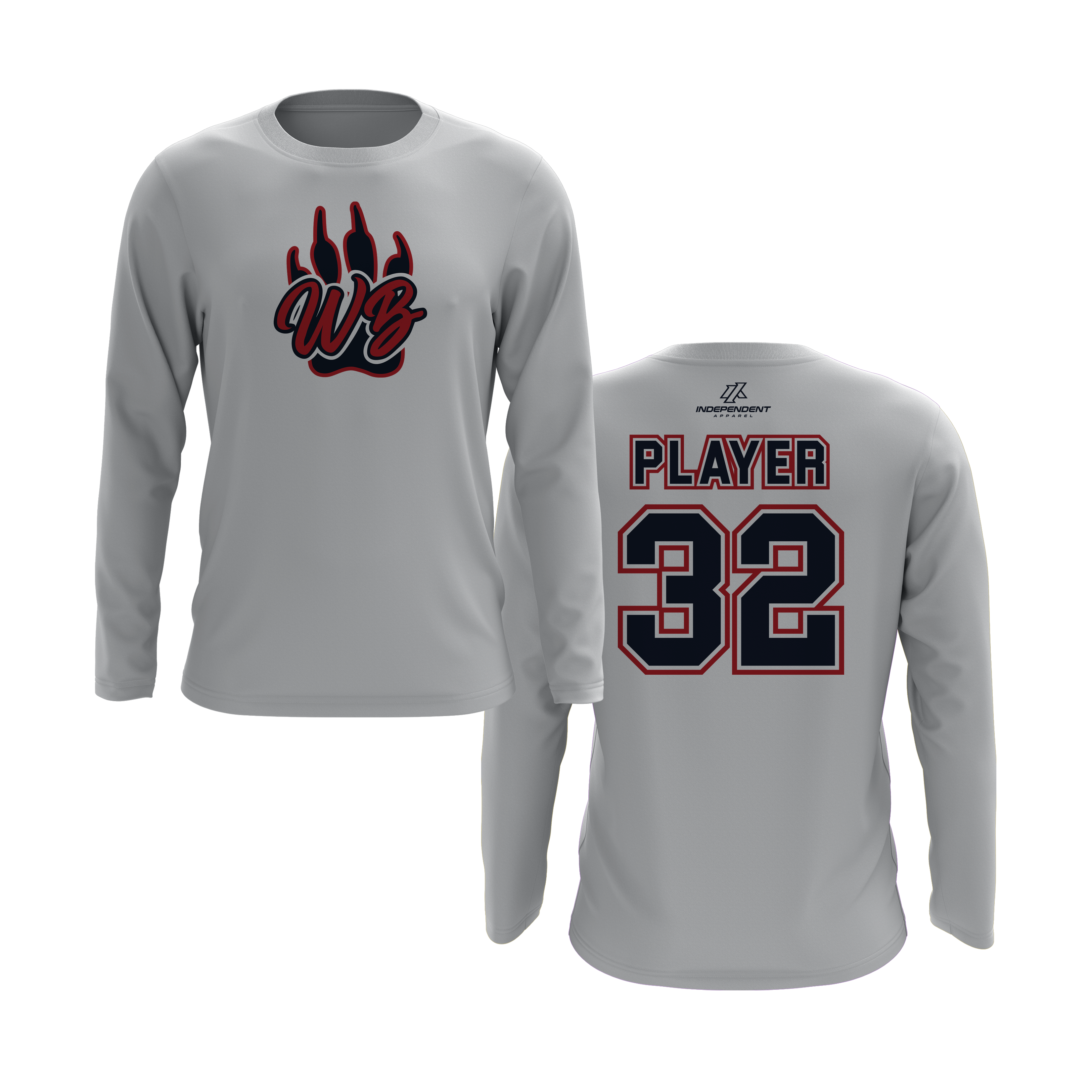 WBYB Navy Blue/Red Team Long Sleeve Shirt - Paw Logo