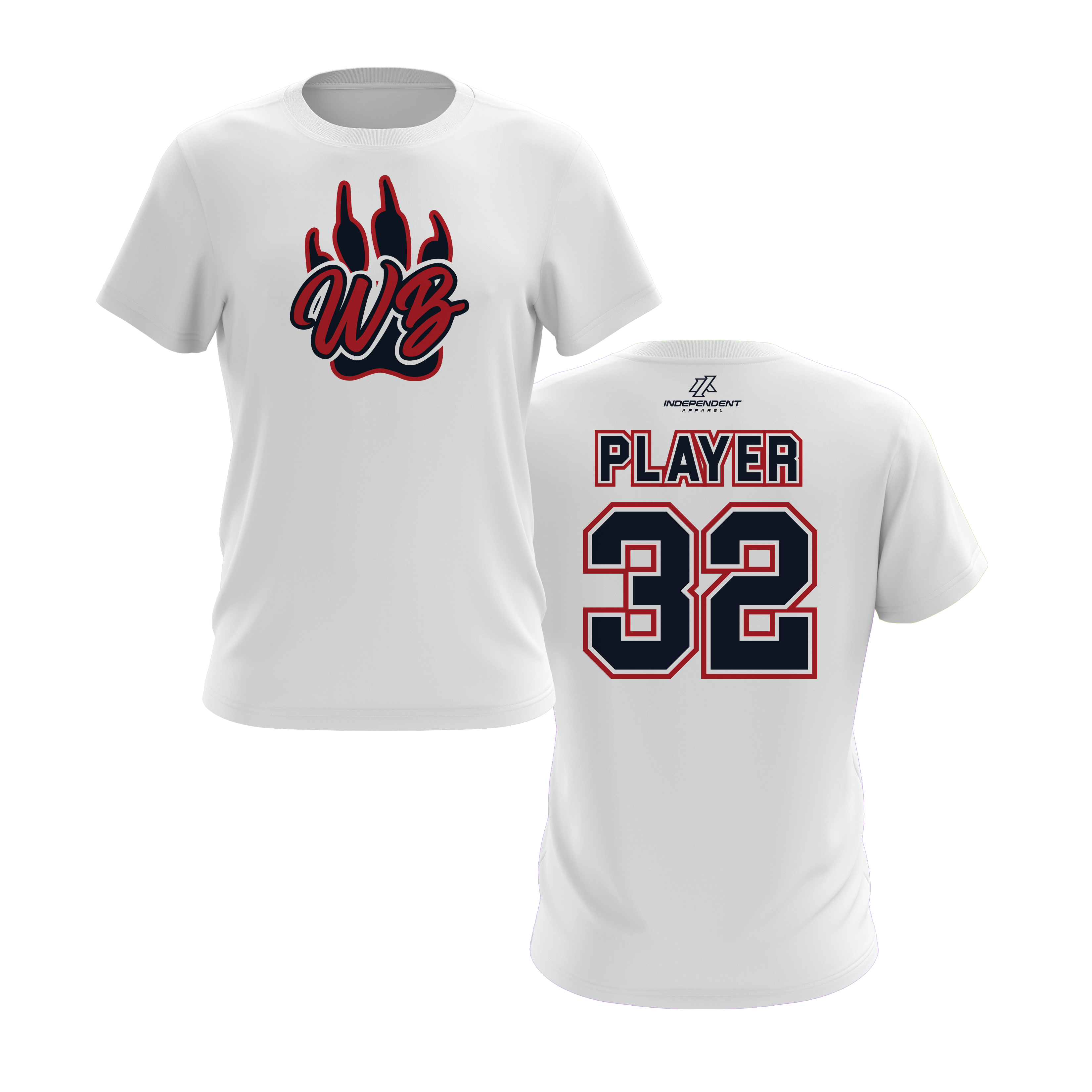 WBYB Navy Blue/Red Team Short Sleeve Shirt - Paw Logo