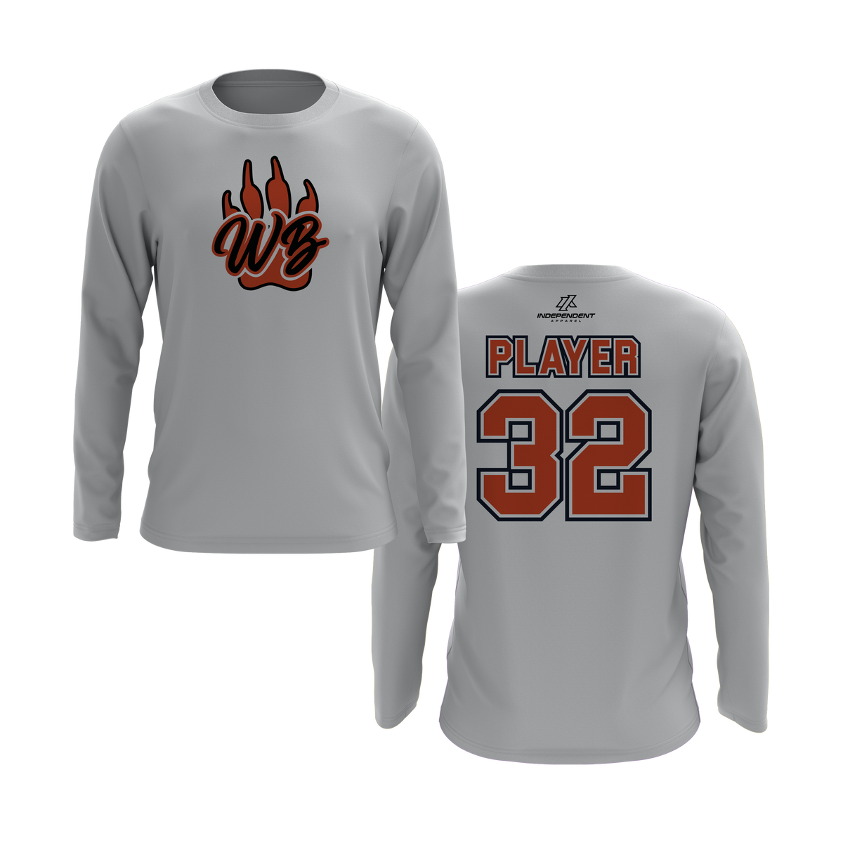 WBYB Orange/Black Team Long Sleeve Shirt - Paw Logo