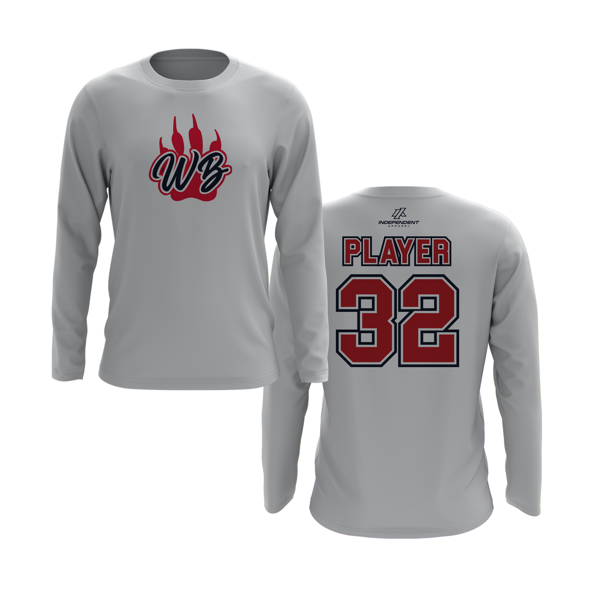WBYB Red/Navy Blue Team Long Sleeve Shirt - Paw Logo