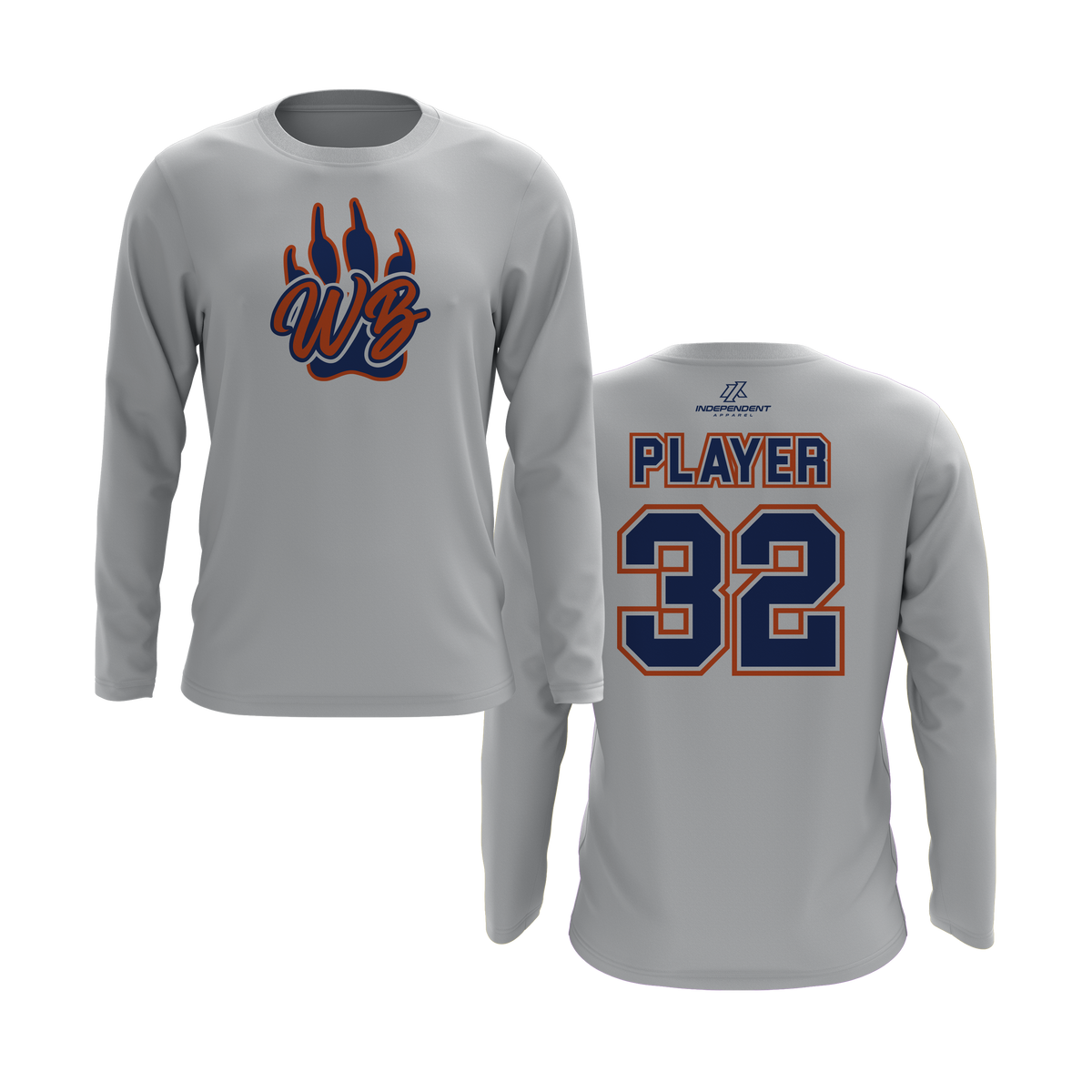 WBYB Royal Blue/Orange Team Long Sleeve Shirt - Paw Logo