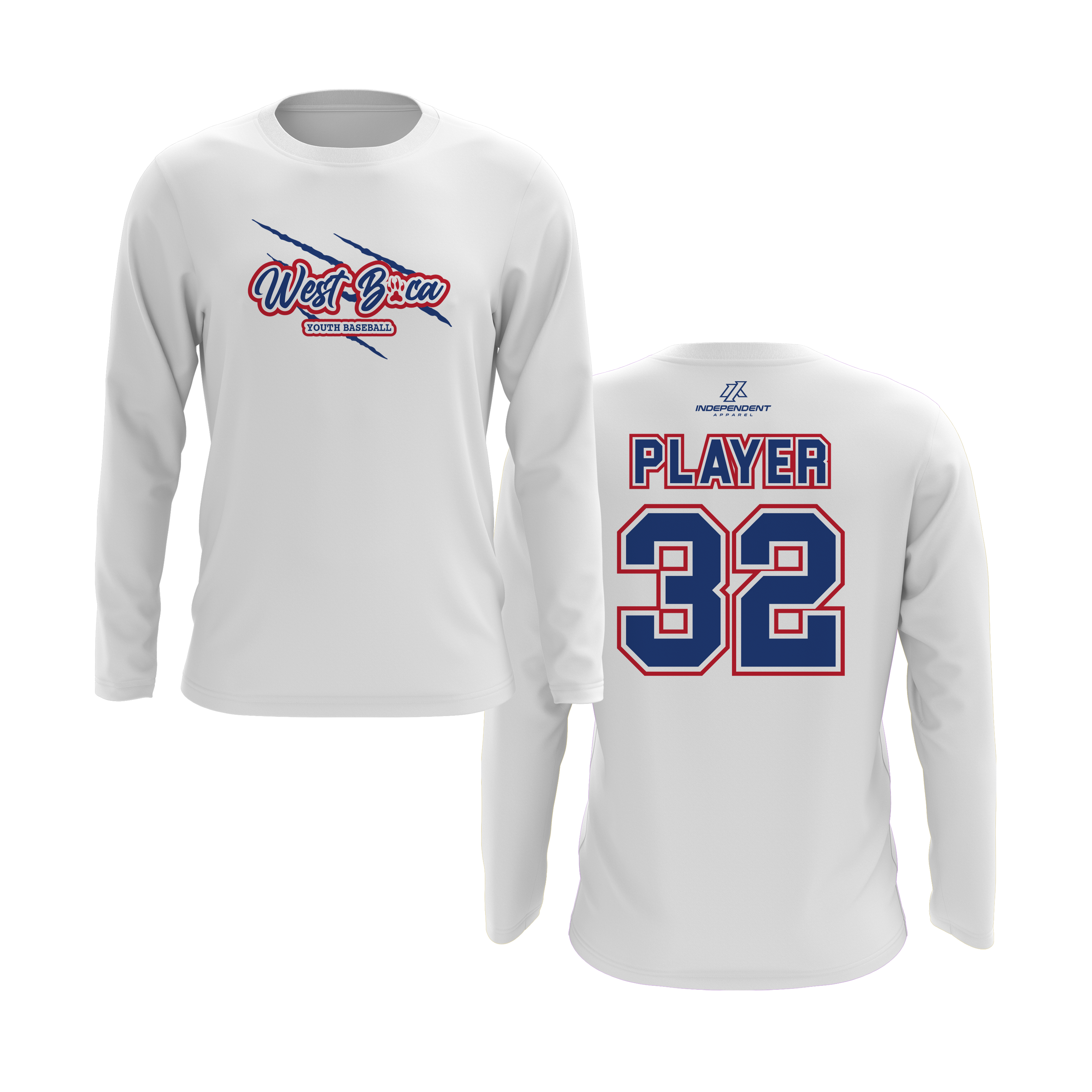 WBYB Royal Blue/Red Team Long Sleeve Shirt - Claw Logo