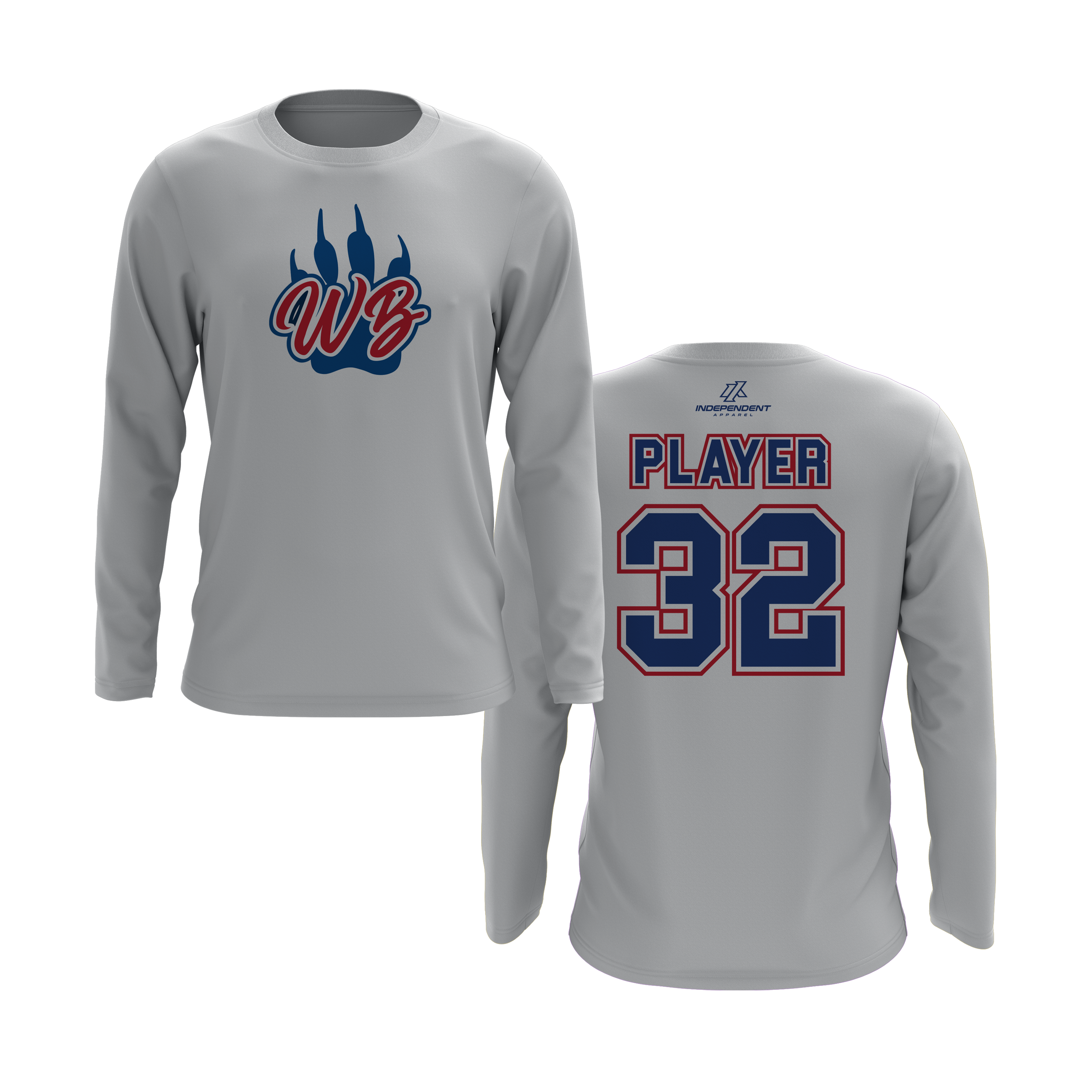 WBYB Royal Blue/Red Team Long Sleeve Shirt - Paw Logo