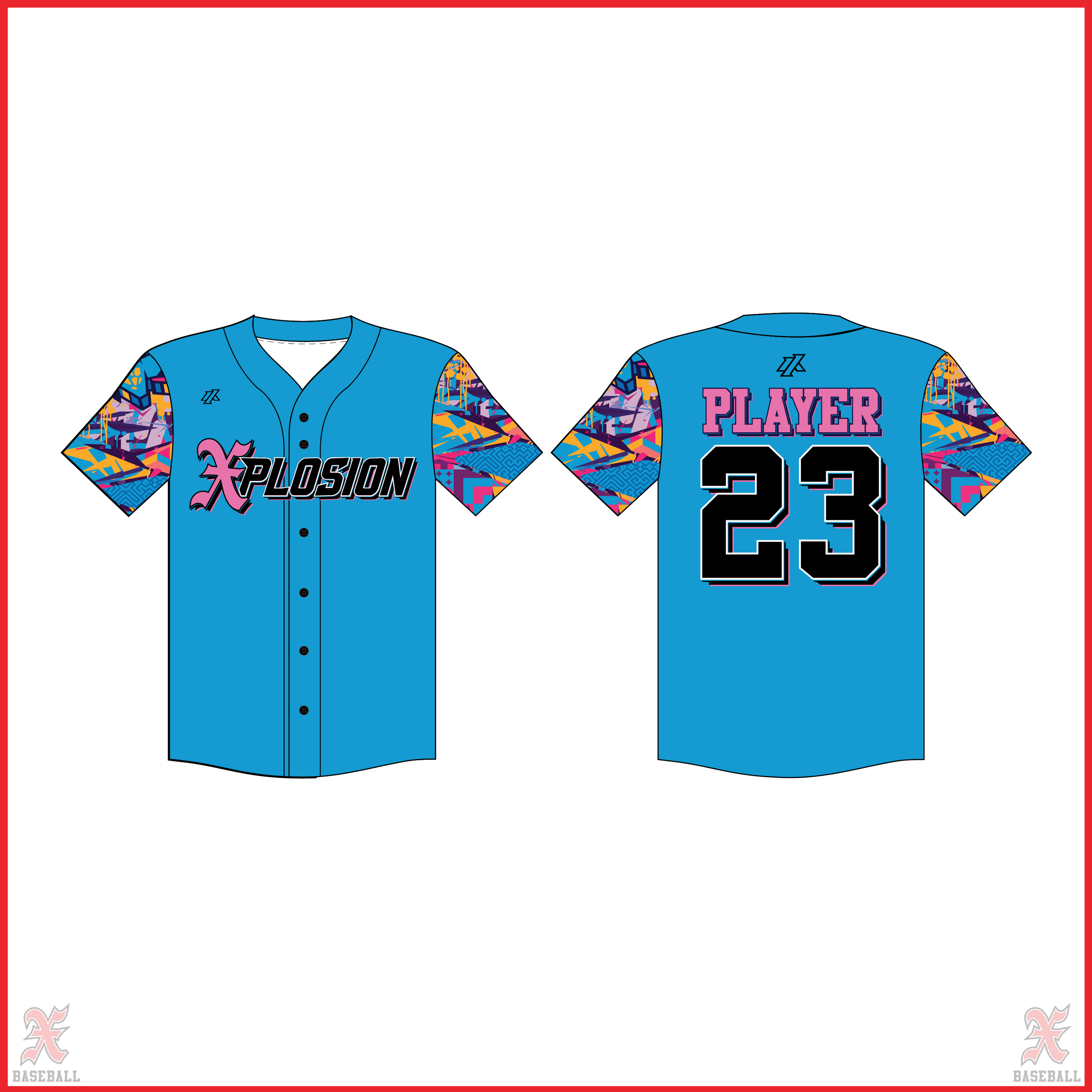 Seth 9U Blue Patterned Sleeves Full Button Jersey
