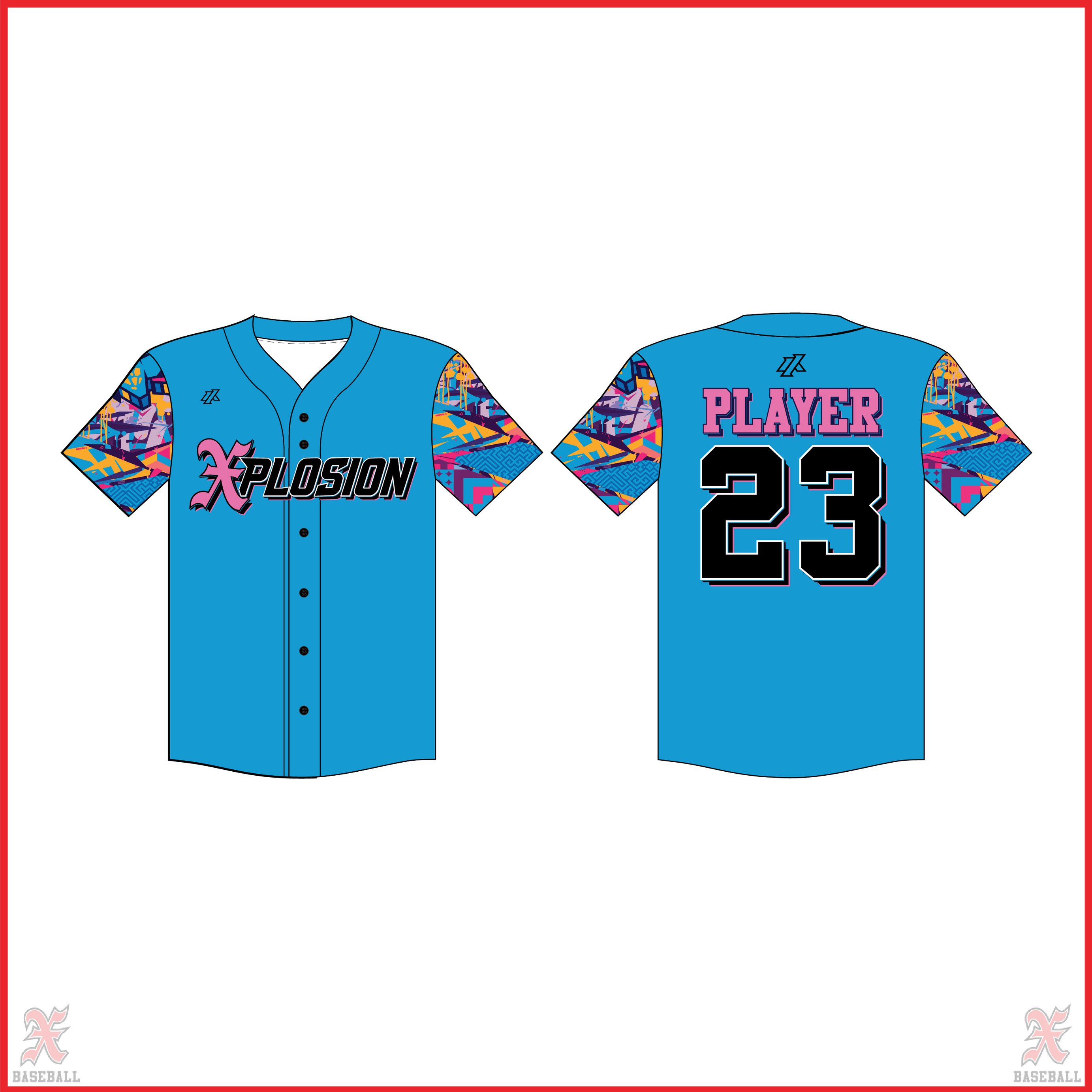 Buchko 9U Blue Patterned Sleeves Full Button Jersey