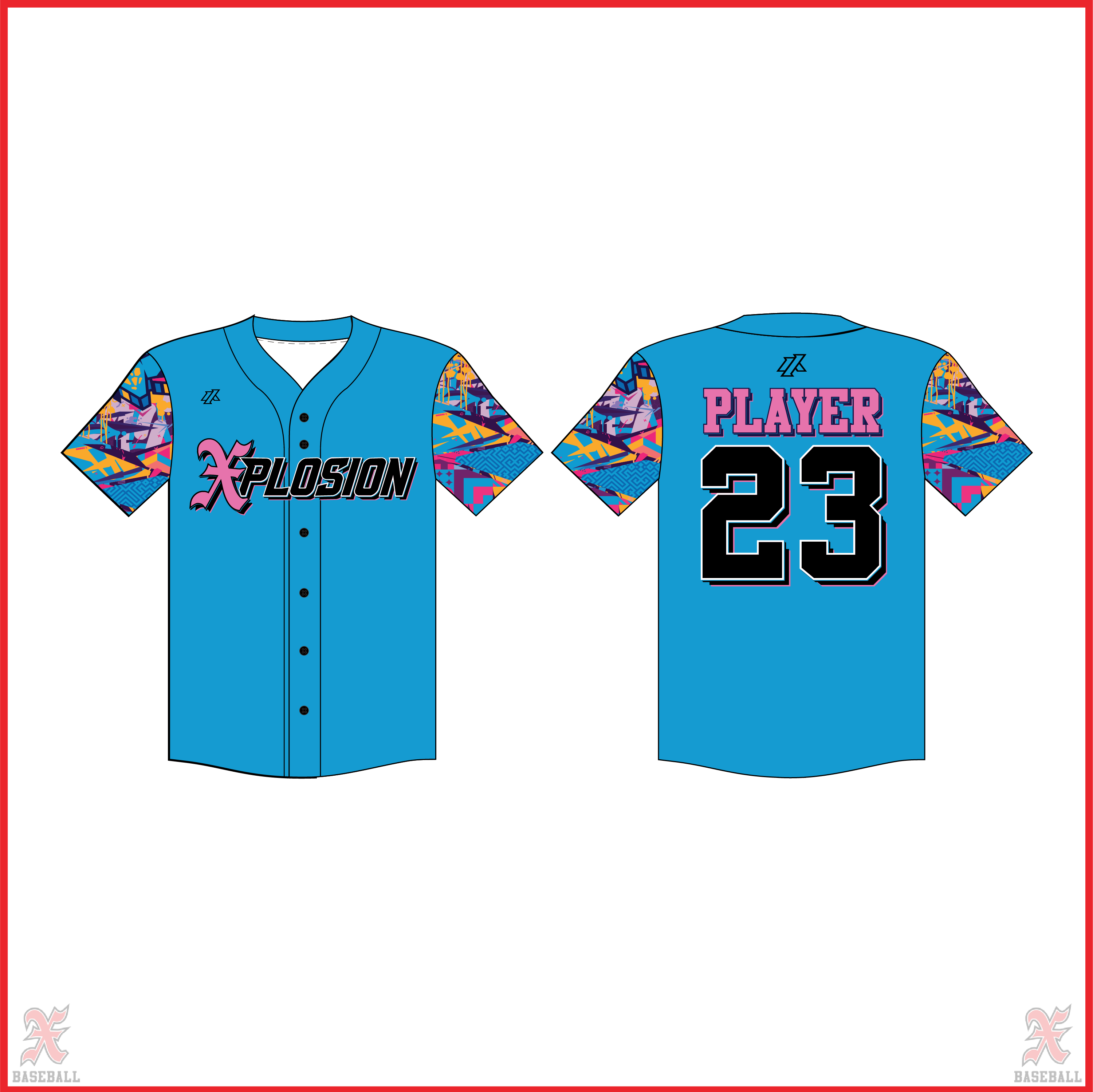 Buchko 9U Blue Patterned Sleeves Full Button Jersey