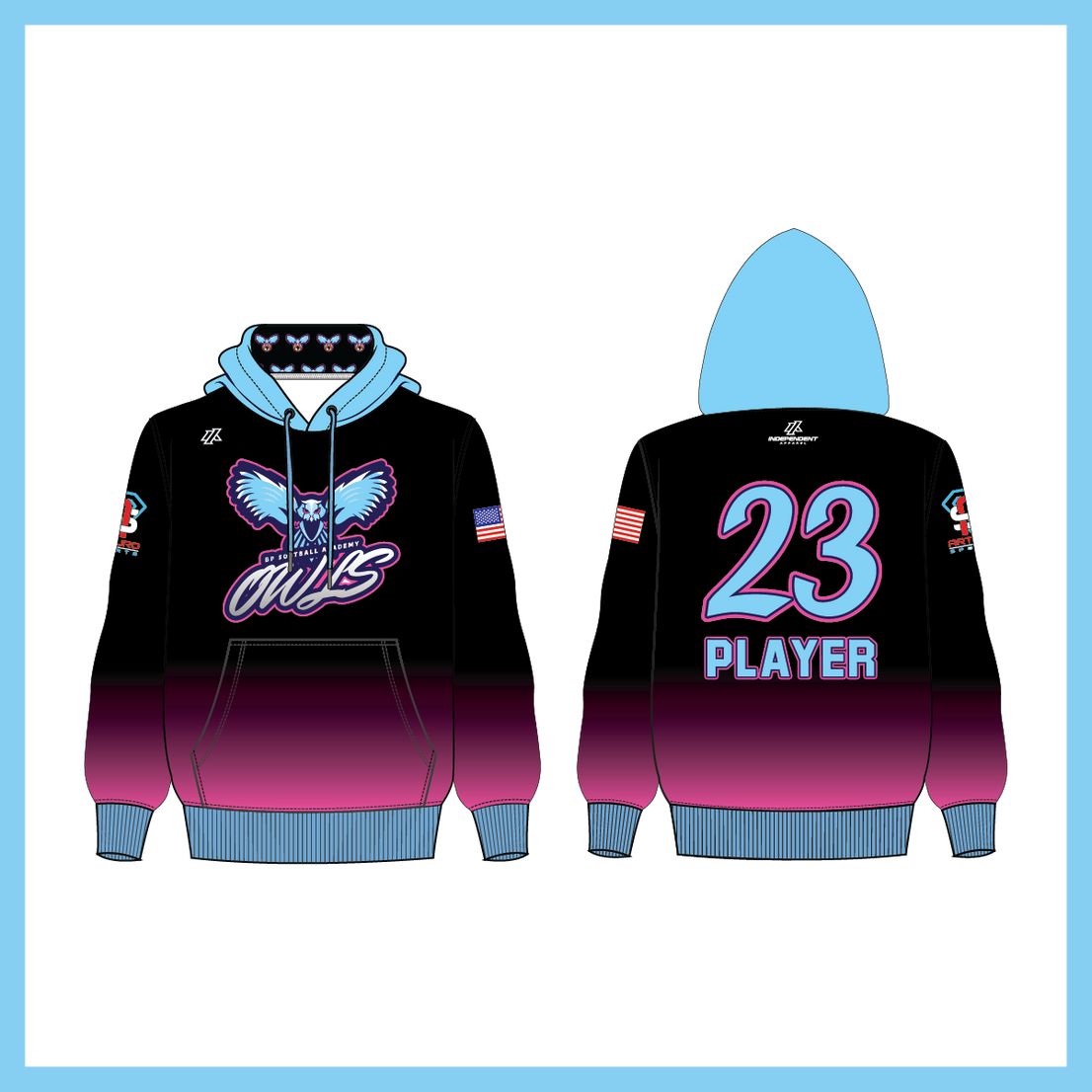 BP Academy Owls Black/Pink Fade Custom Sweatshirt Hoodie