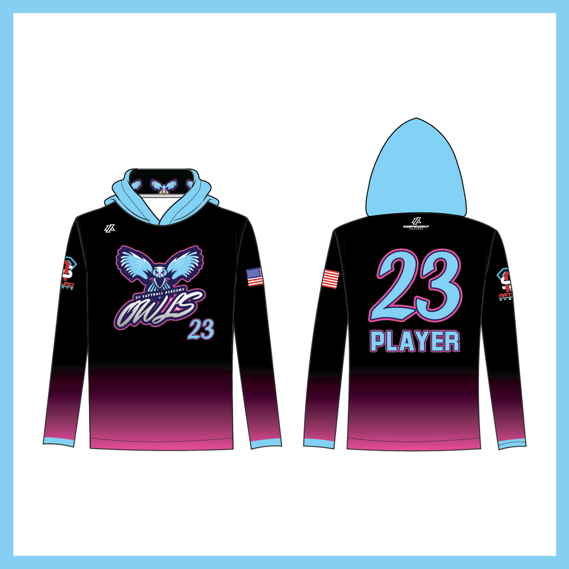BP Academy Owls Black/Pink Fade Custom Long Sleeve Lightweight Hoodie