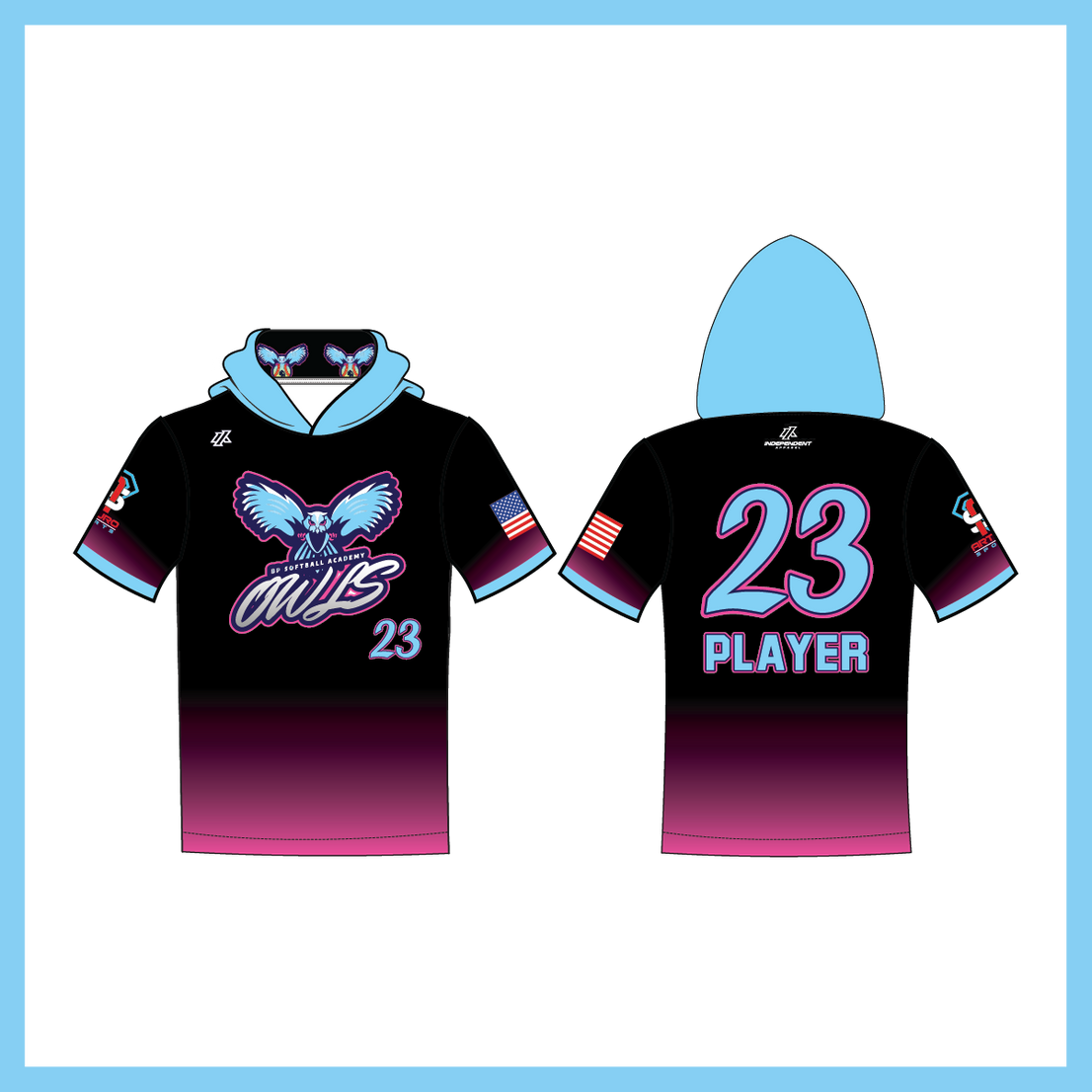 BP Academy Owls Black/Pink Fade Custom Short Sleeve Lightweight Hoodie