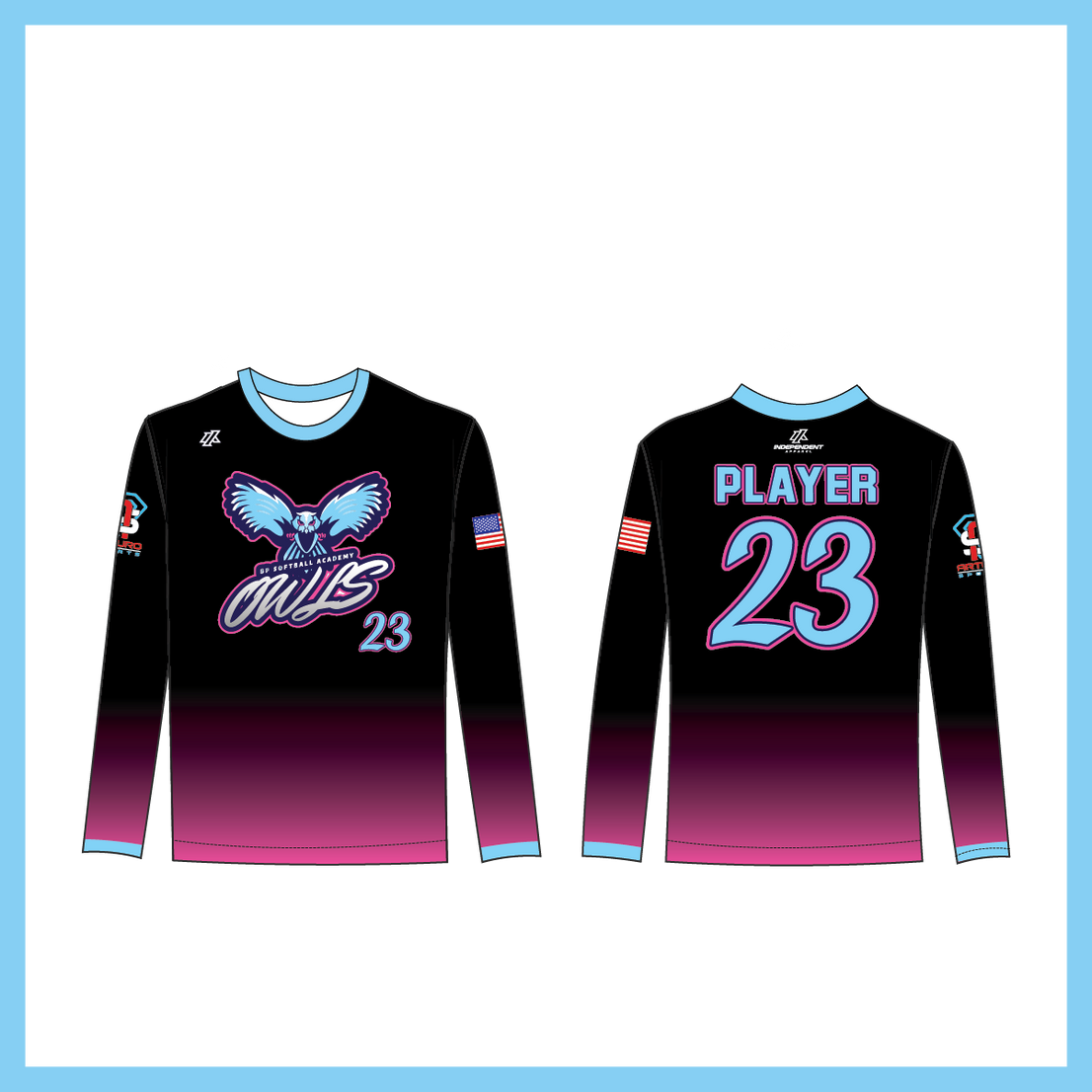 BP Academy Black/Pink Fade Long Sleeve Custom Jersey