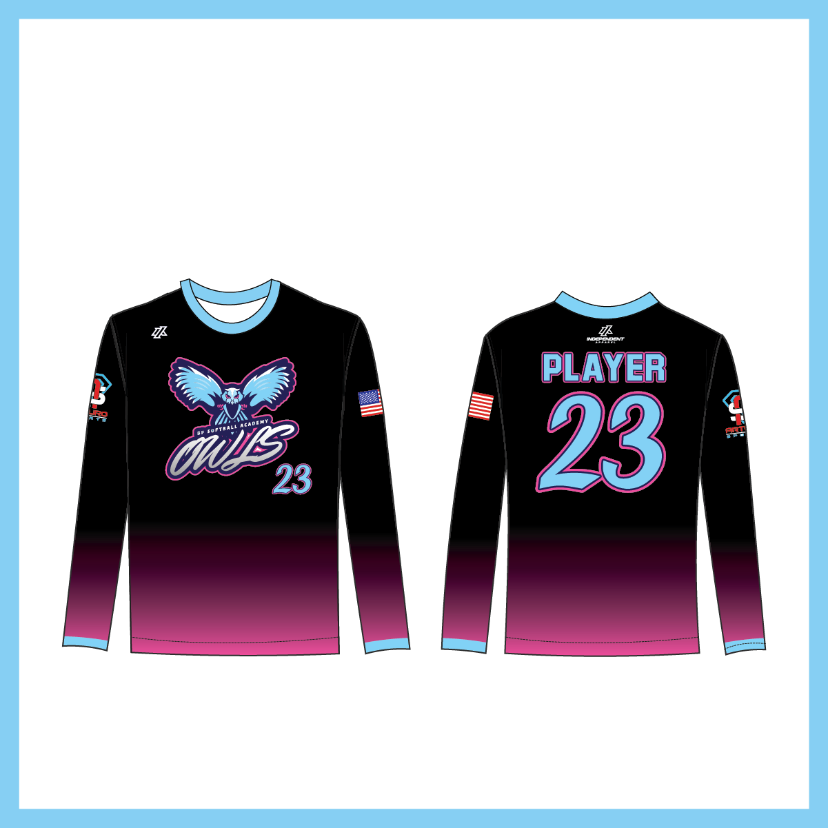 BP Academy Black/Pink Fade Long Sleeve Custom Jersey