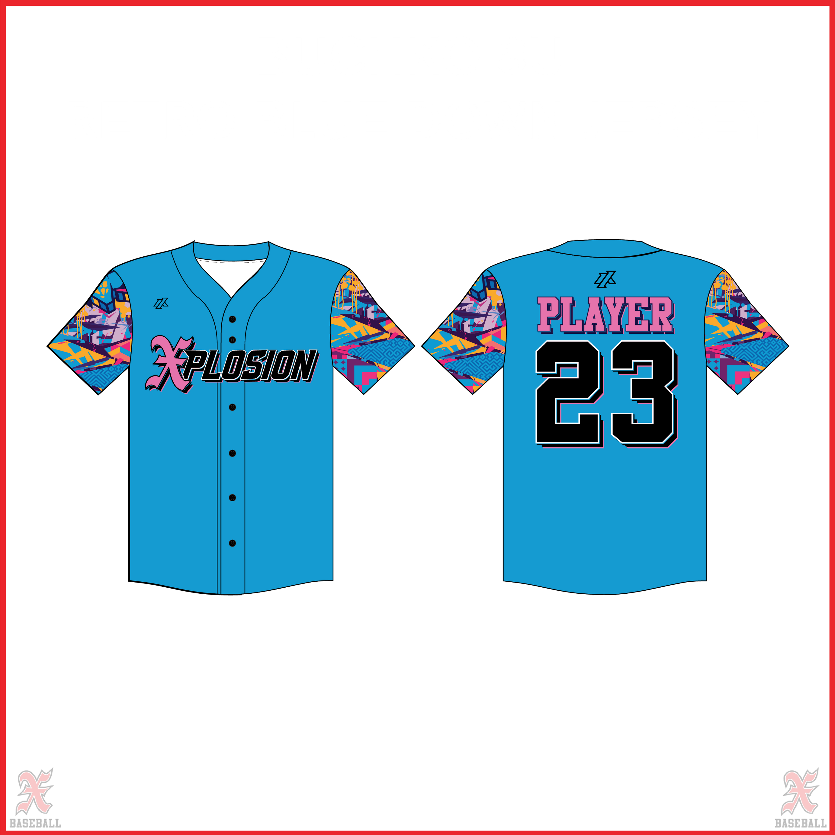 Buchko 8U Blue Patterned Sleeves Full Button Jersey