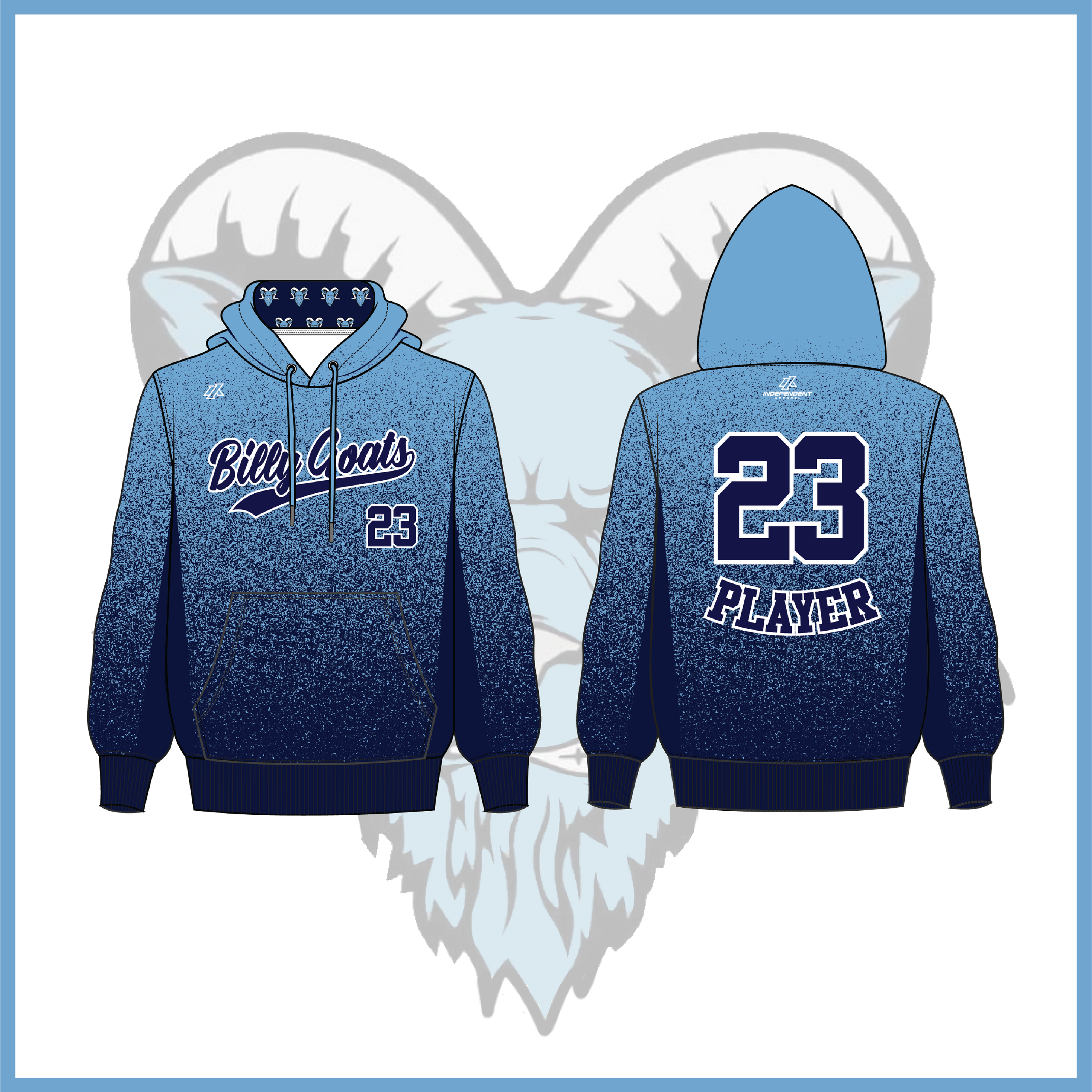 Billy Goats 11U Blue Speckled Fade Full Dye Hoodie