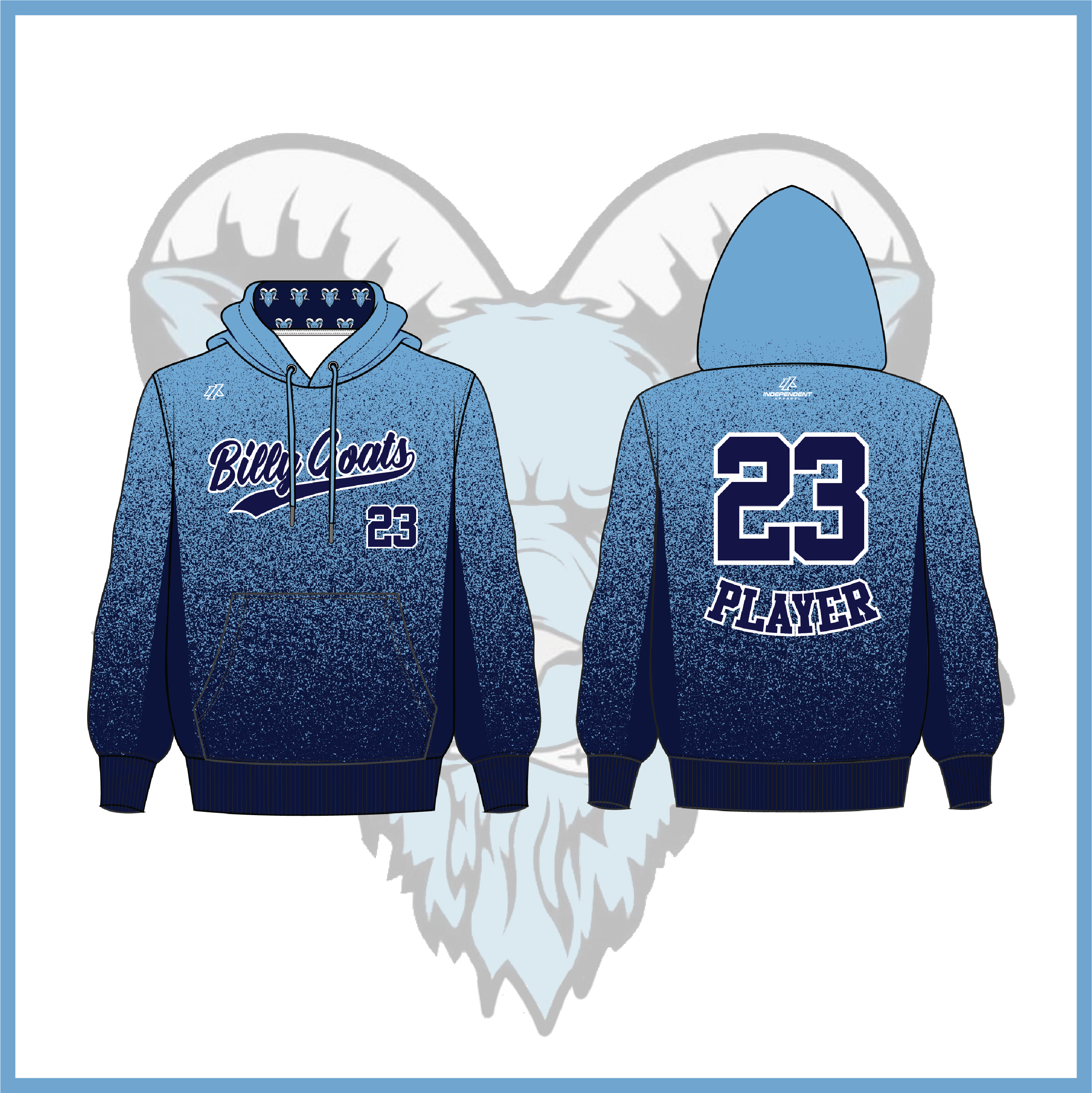 Billy Goats 11U Blue Speckled Fade Full Dye Hoodie