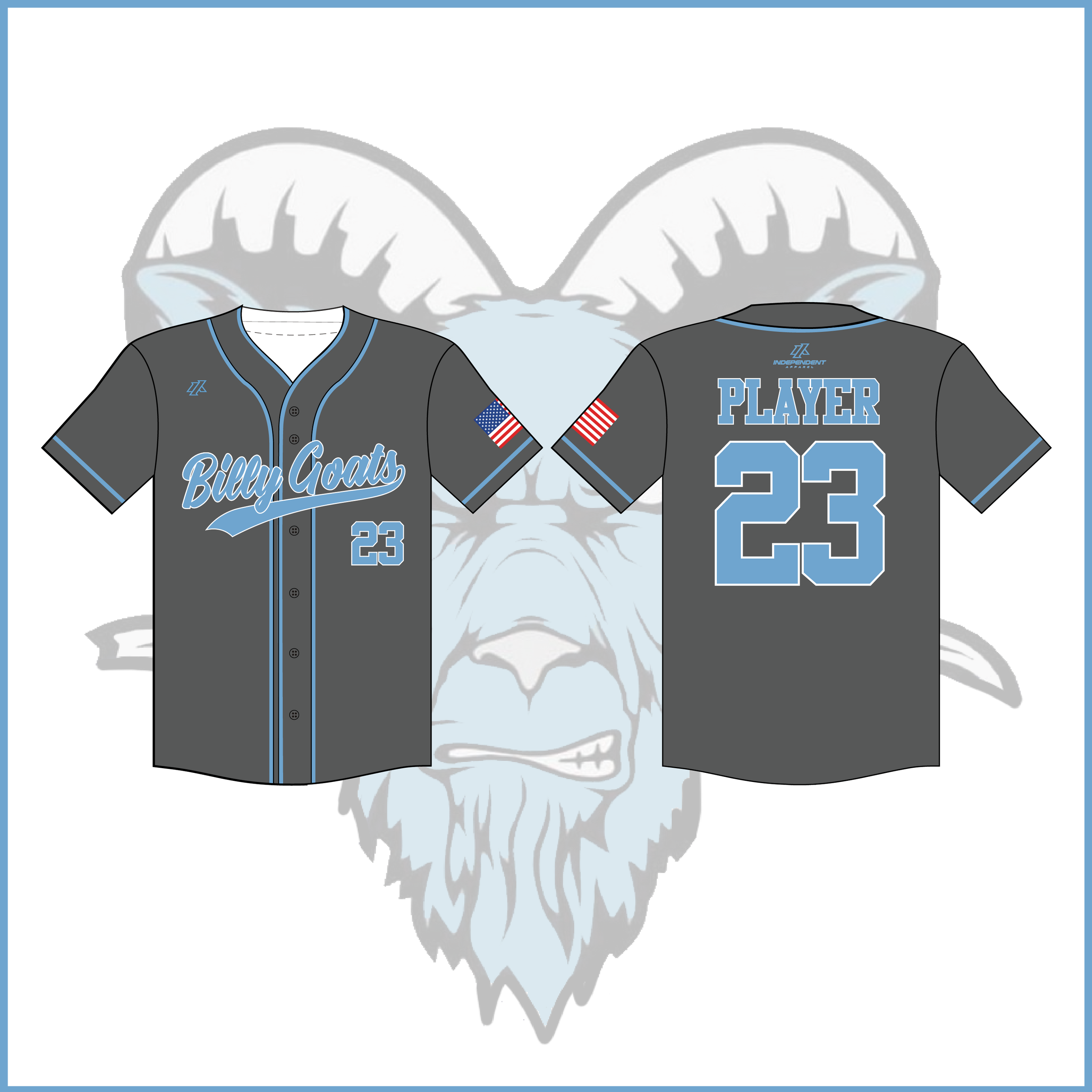 Billy Goats 11U Blue Charcoal Full Button Jersey