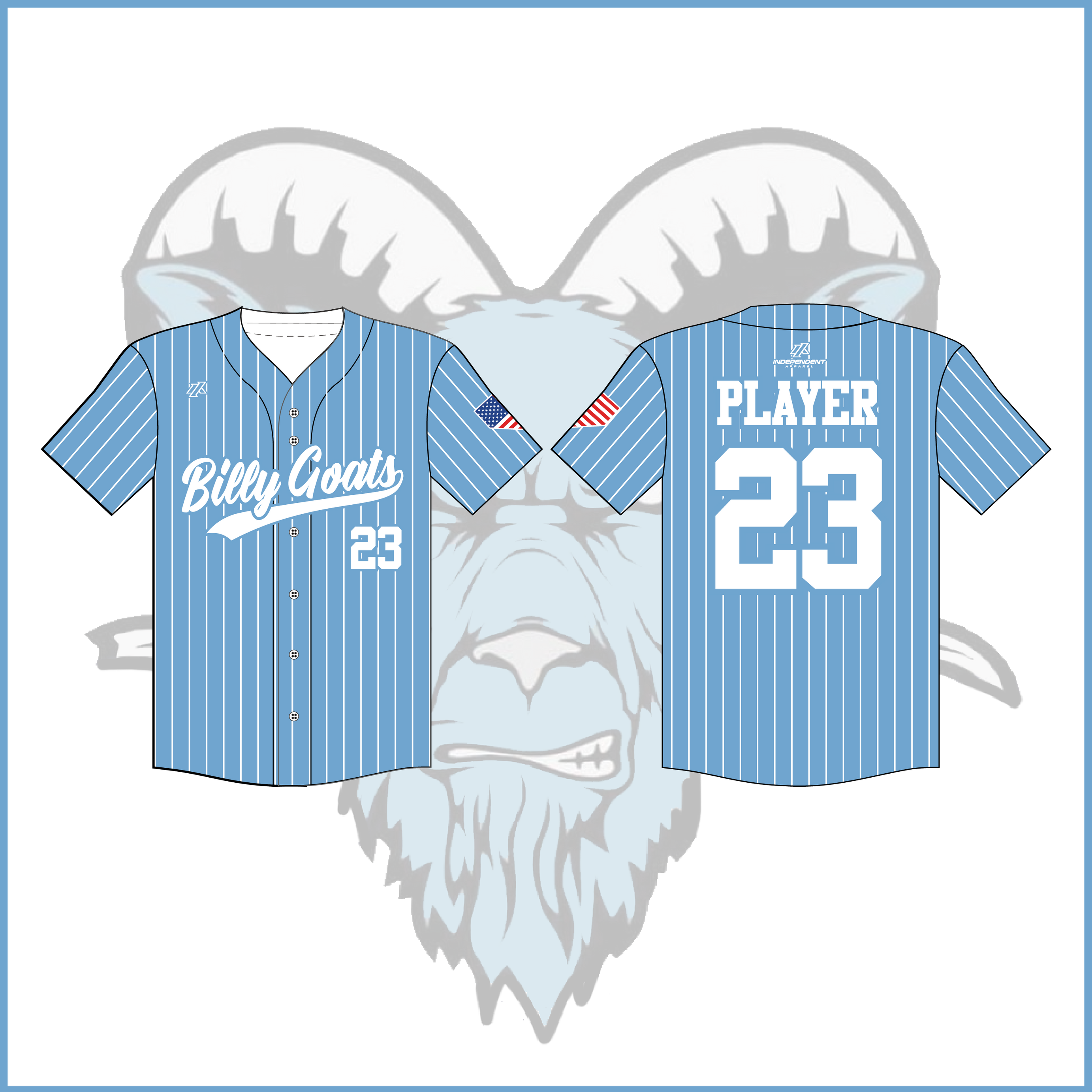 Billy Goats 11U Blue Light Blue Pinstripe Full Button Jersey