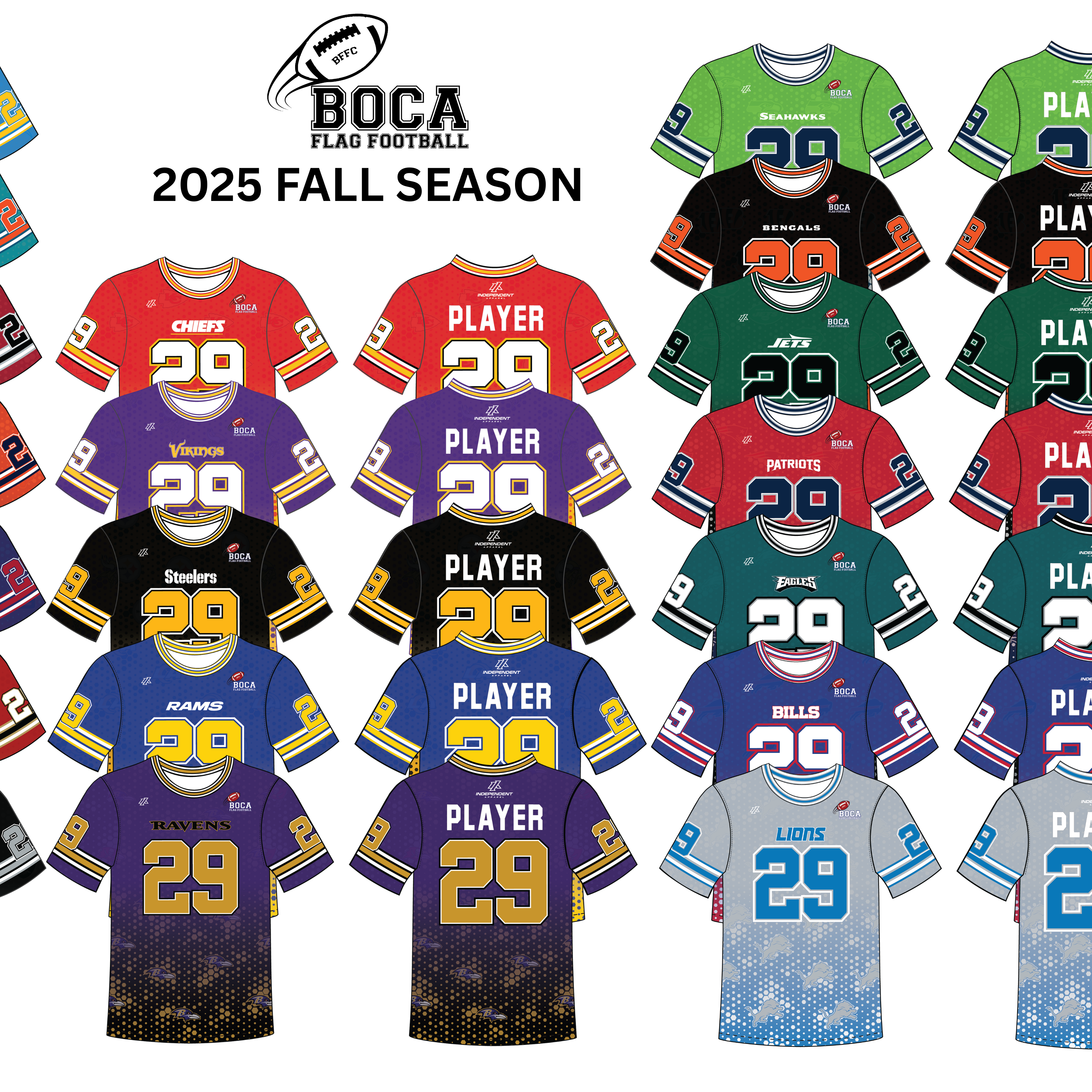 BOCA FLAG YOUTH FOOTBALL FALL 2025 PLAYER PACKAGE(1 CUSTOM & 1 SHORT)