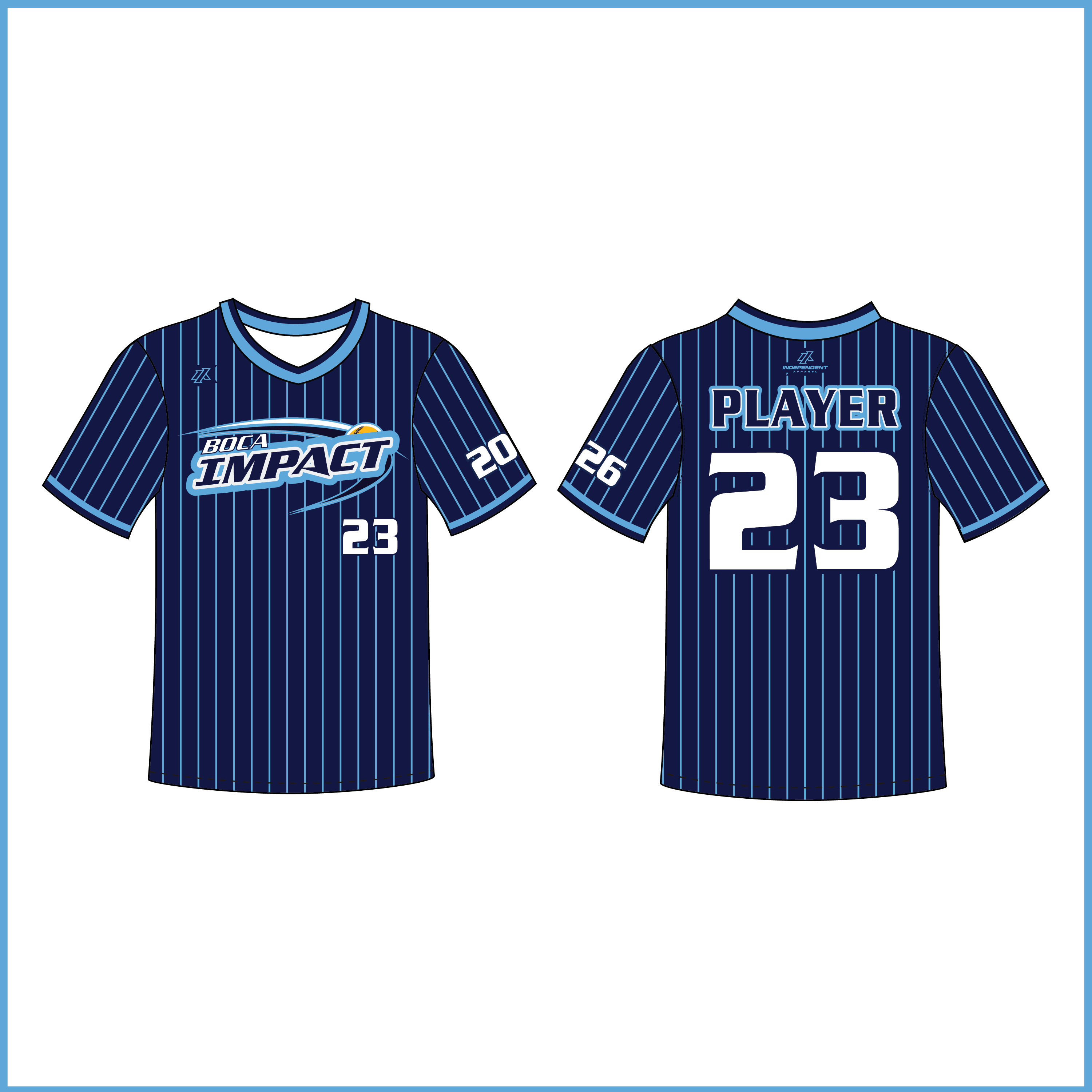 Yu 12U Navy Pinstripe V-Neck Jersey