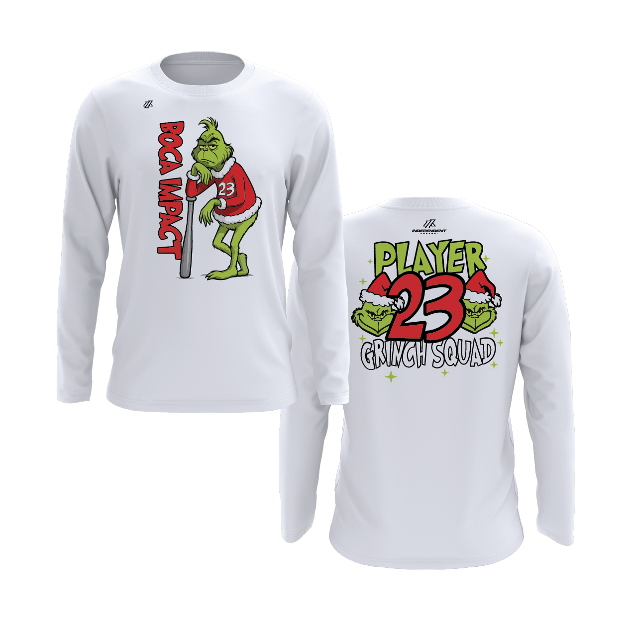 Boca Impact Holiday Grinch 2025 White Long Sleeve Shirt