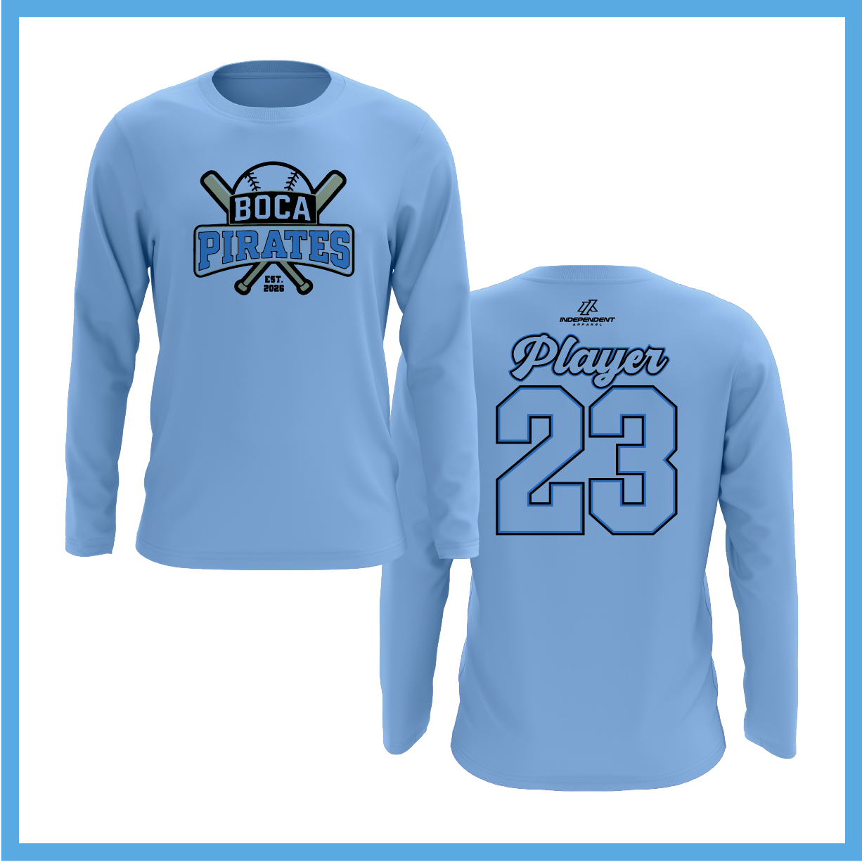 Boca Pirates Baseball Logo Long Sleeve Shirt