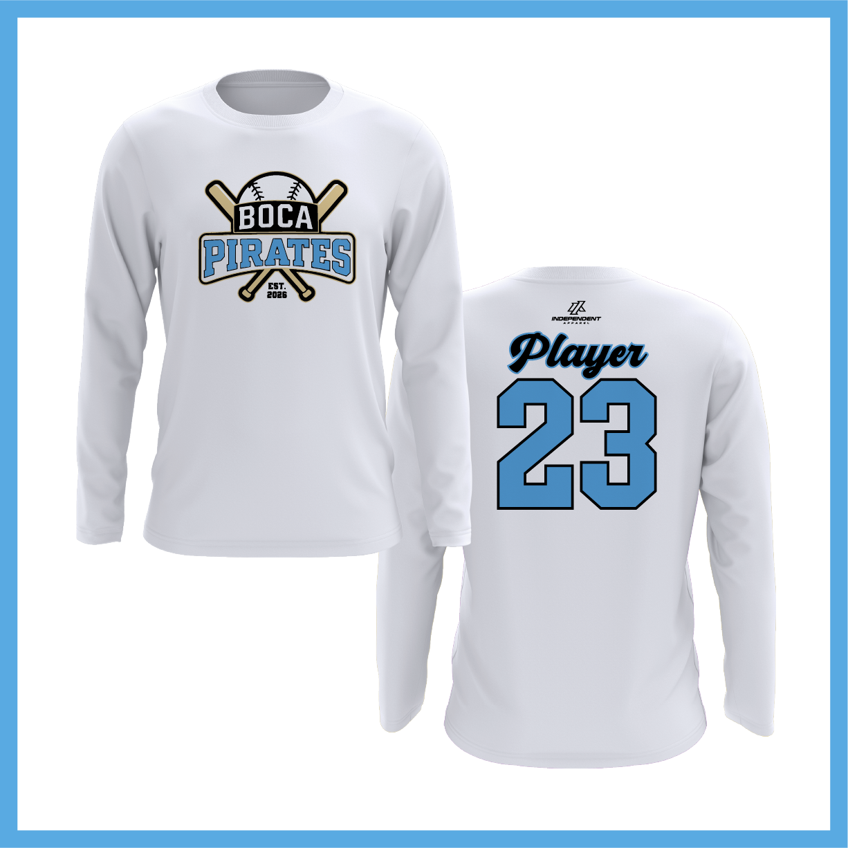 Boca Pirates Baseball Logo Long Sleeve Shirt