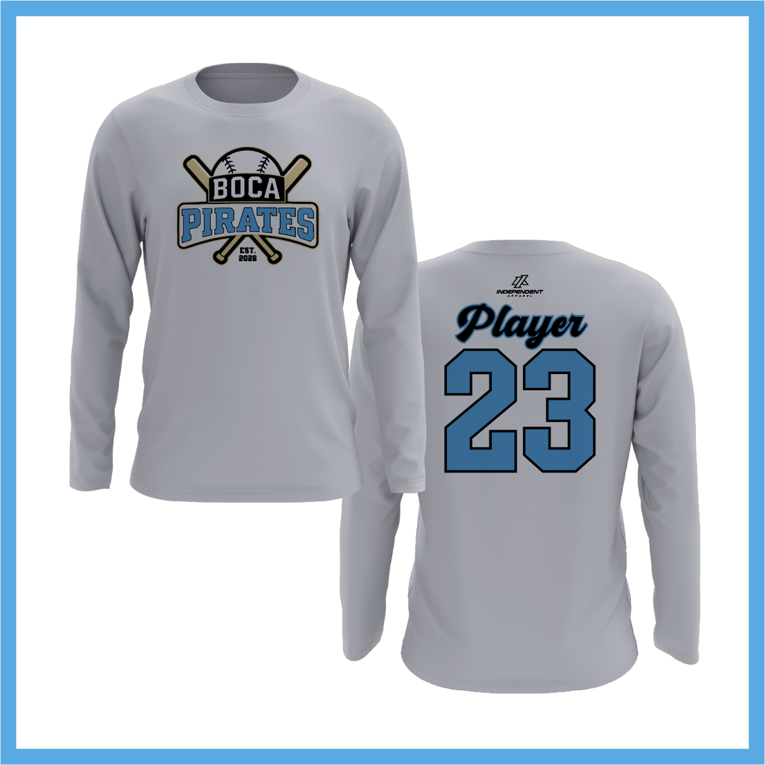 Boca Pirates Baseball Logo Long Sleeve Shirt