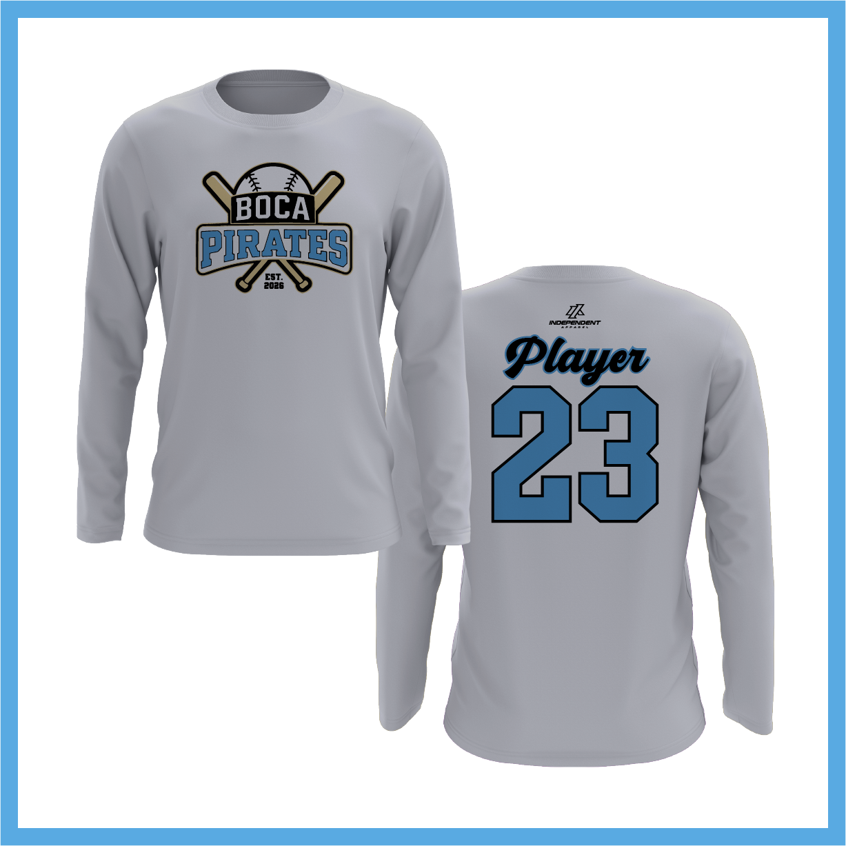 Boca Pirates Baseball Logo Long Sleeve Shirt