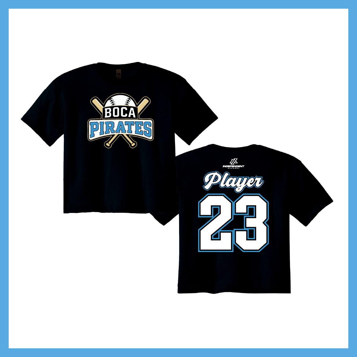 Boca Pirates Baseball Logo Women's Crop Poly/Cotton Tee