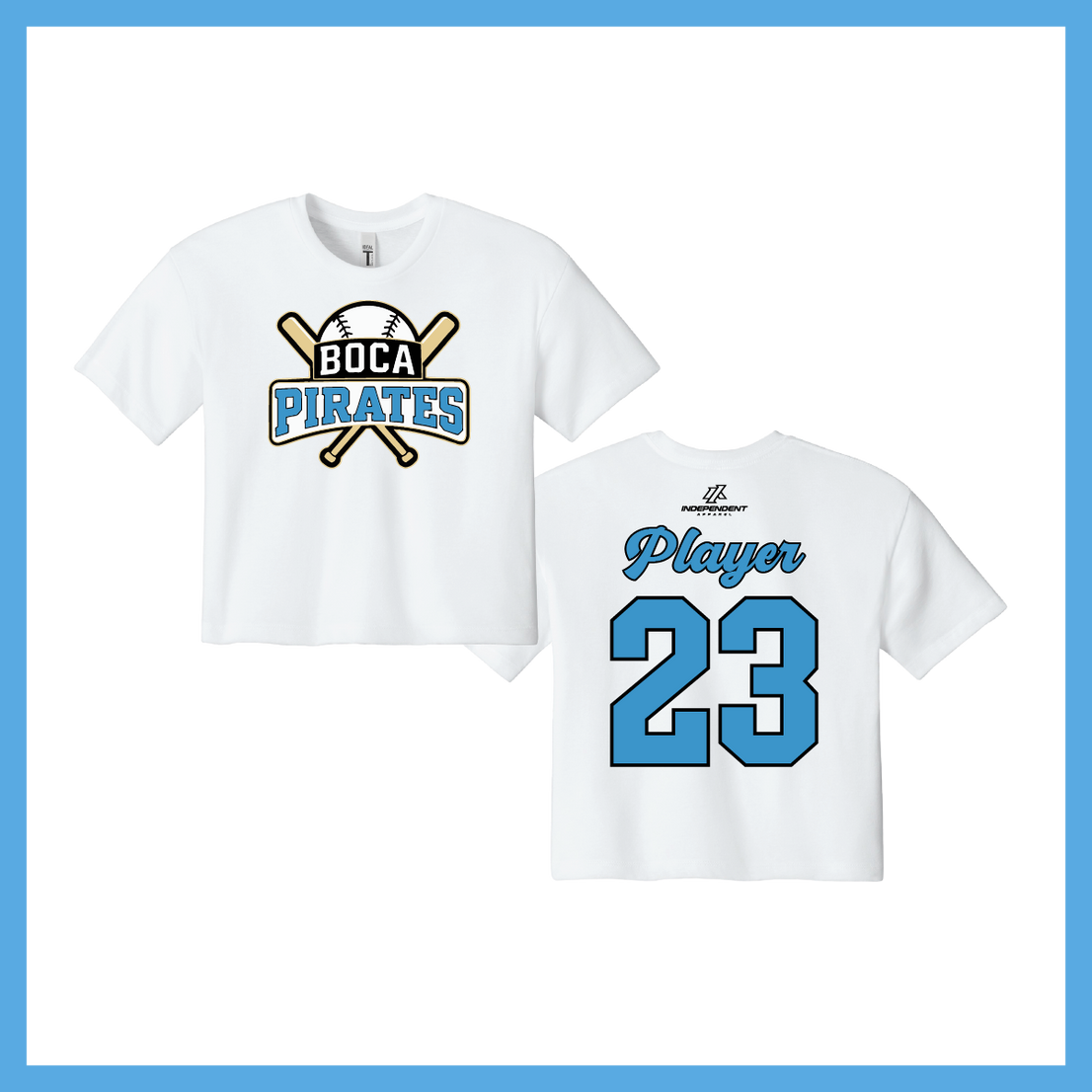 Boca Pirates Baseball Logo Women's Crop Poly/Cotton Tee