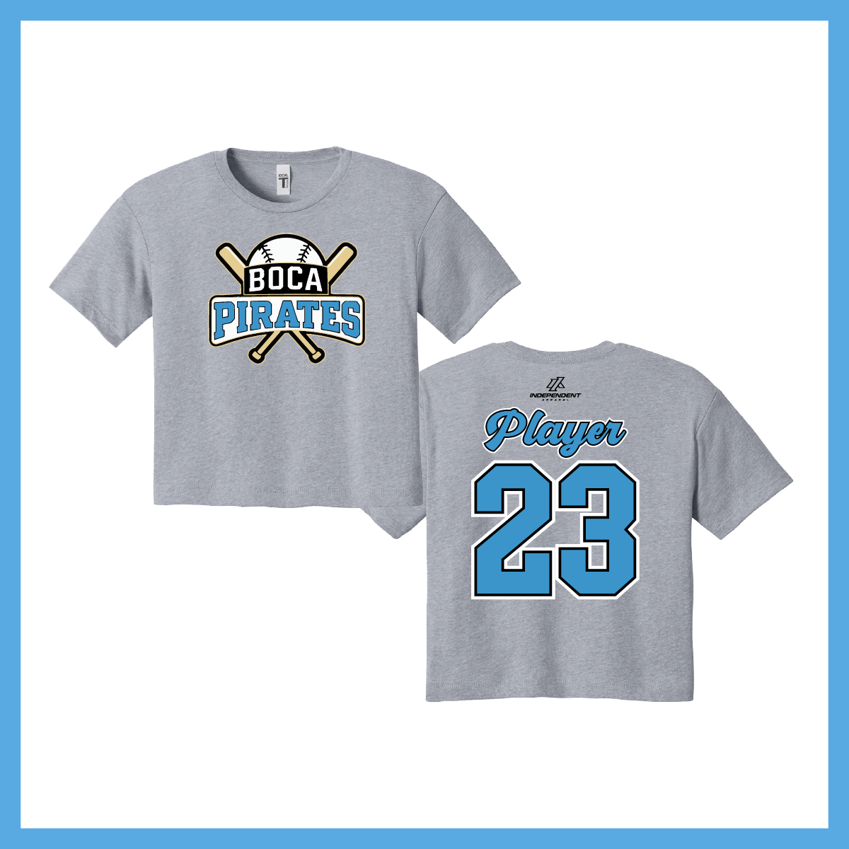 Boca Pirates Baseball Logo Women's Crop Poly/Cotton Tee