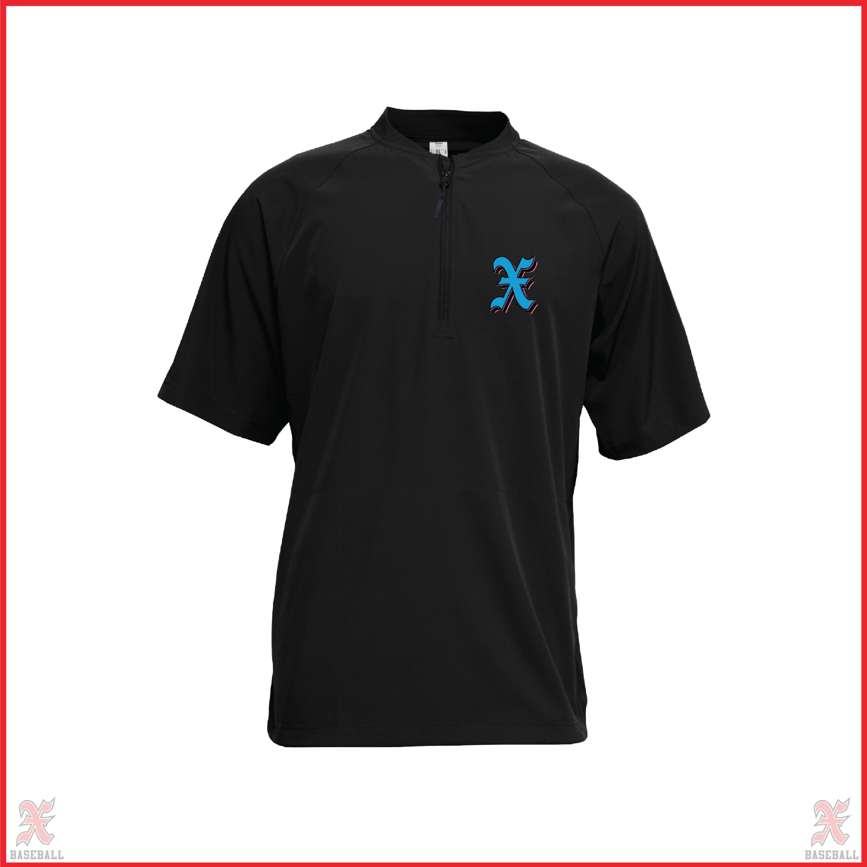 X Blue Logo Black Short Sleeve Quarter Zip