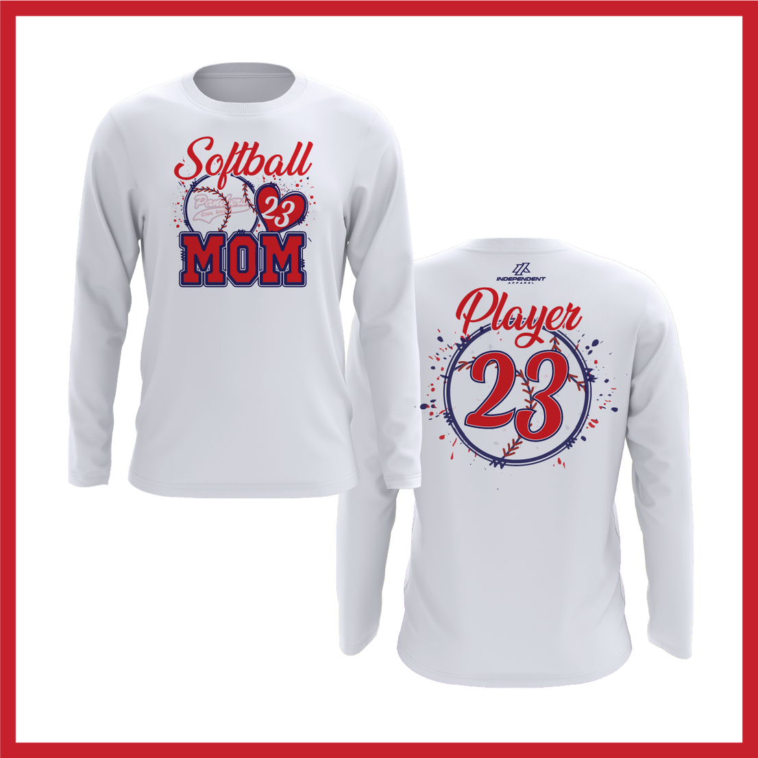 CS Panthers King "Softball Mom" Logo White Long Sleeve Shirt