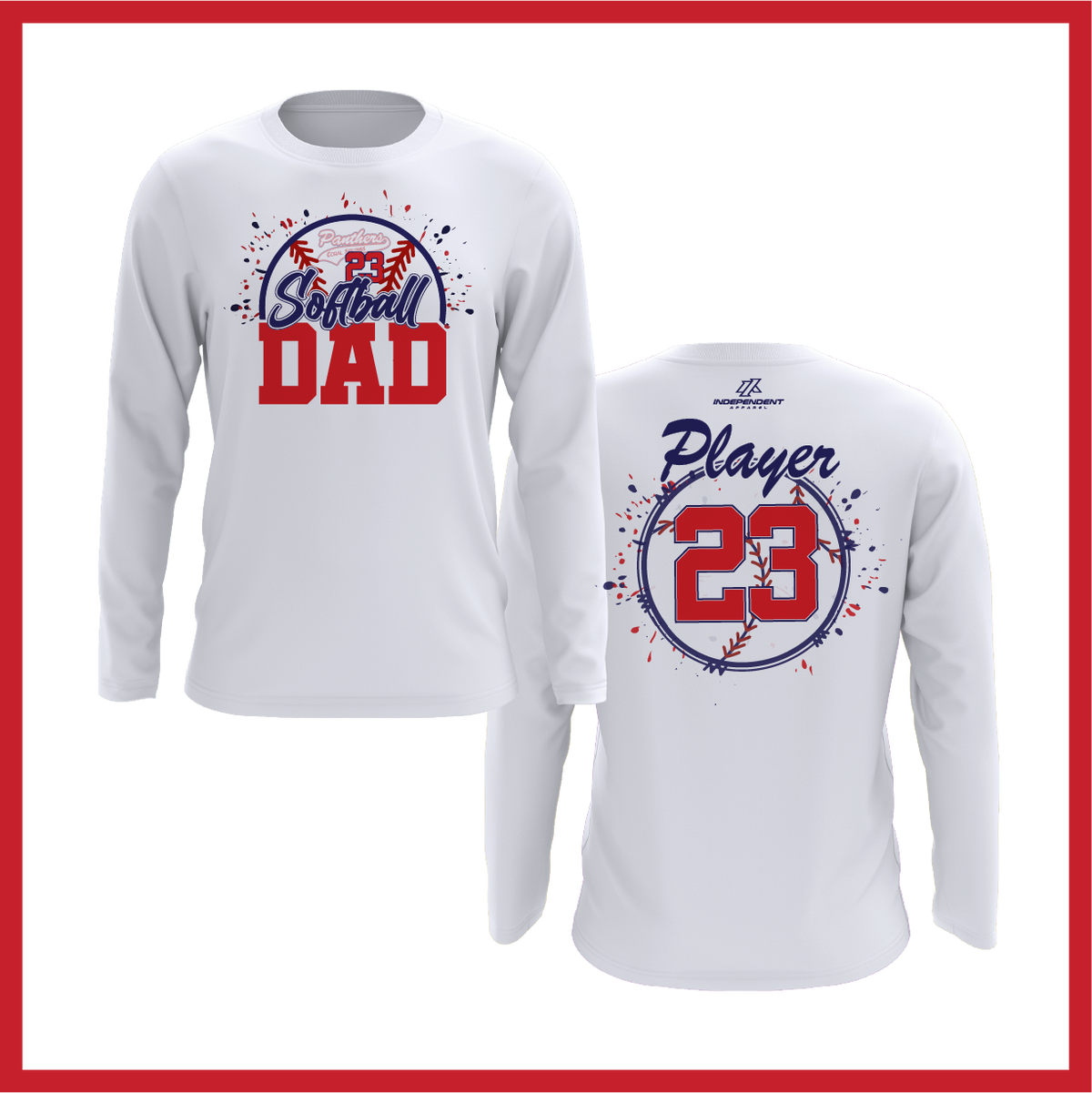 CS Panthers King "Softball Dad" Logo White Long Sleeve Shirt