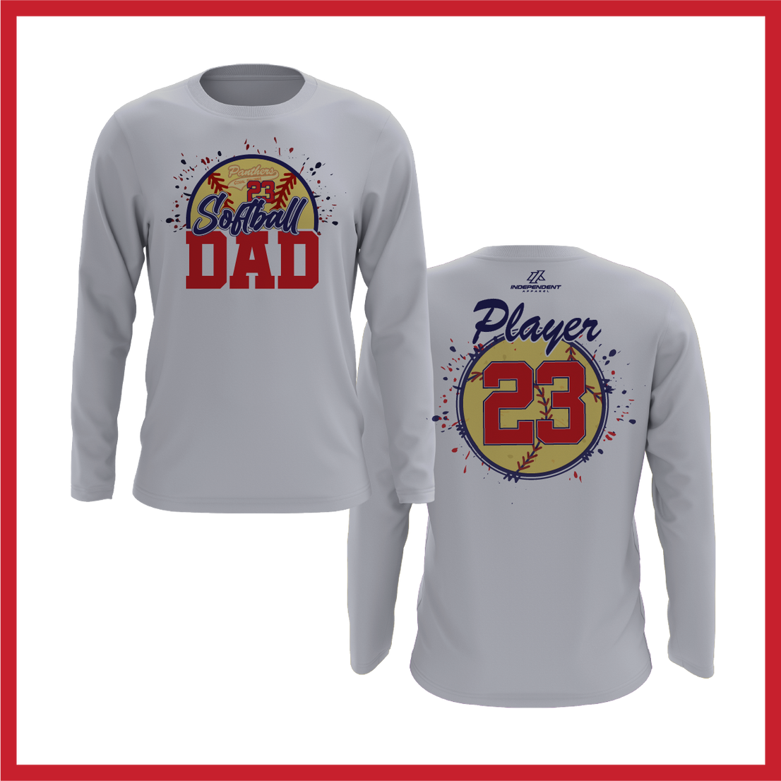 CS Panthers King "Softball Dad" Logo White Long Sleeve Shirt