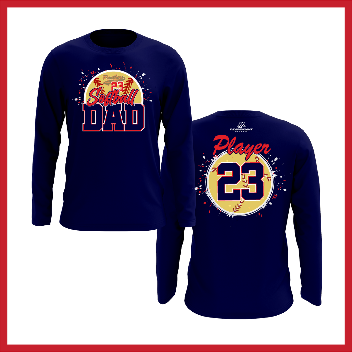 CS Panthers King "Softball Dad" Logo White Long Sleeve Shirt