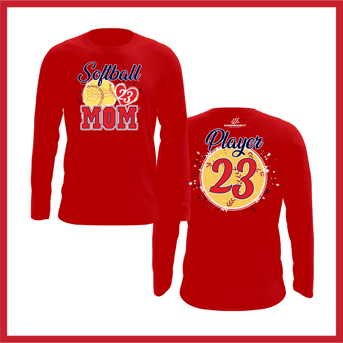 CS Panthers King "Softball Mom" Logo White Long Sleeve Shirt
