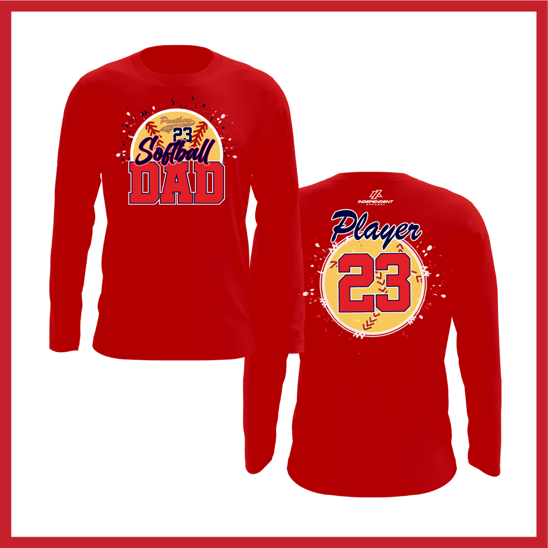 CS Panthers King "Softball Dad" Logo White Long Sleeve Shirt