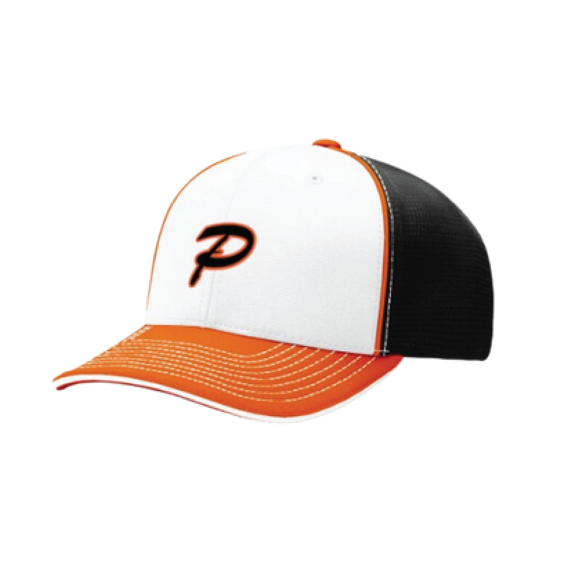Duesler 10U Script P Logo White/Orange/Black Fitted Hat