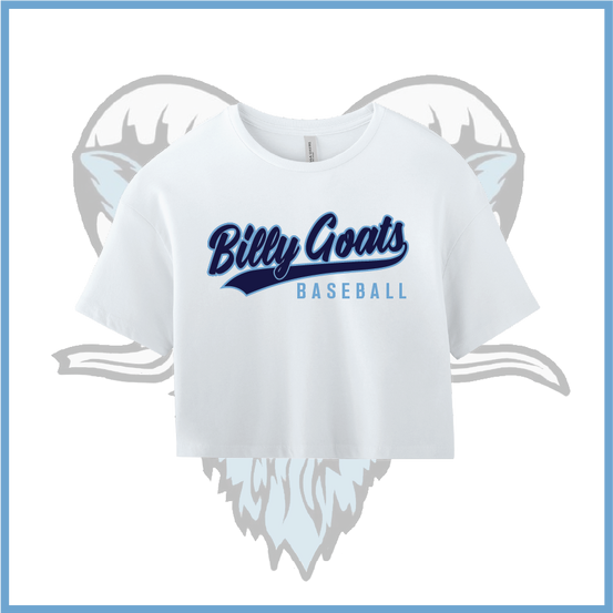 Billy Goats 2037 Billy Goats Baseball Logo Women's Cotton Crop Tee - White