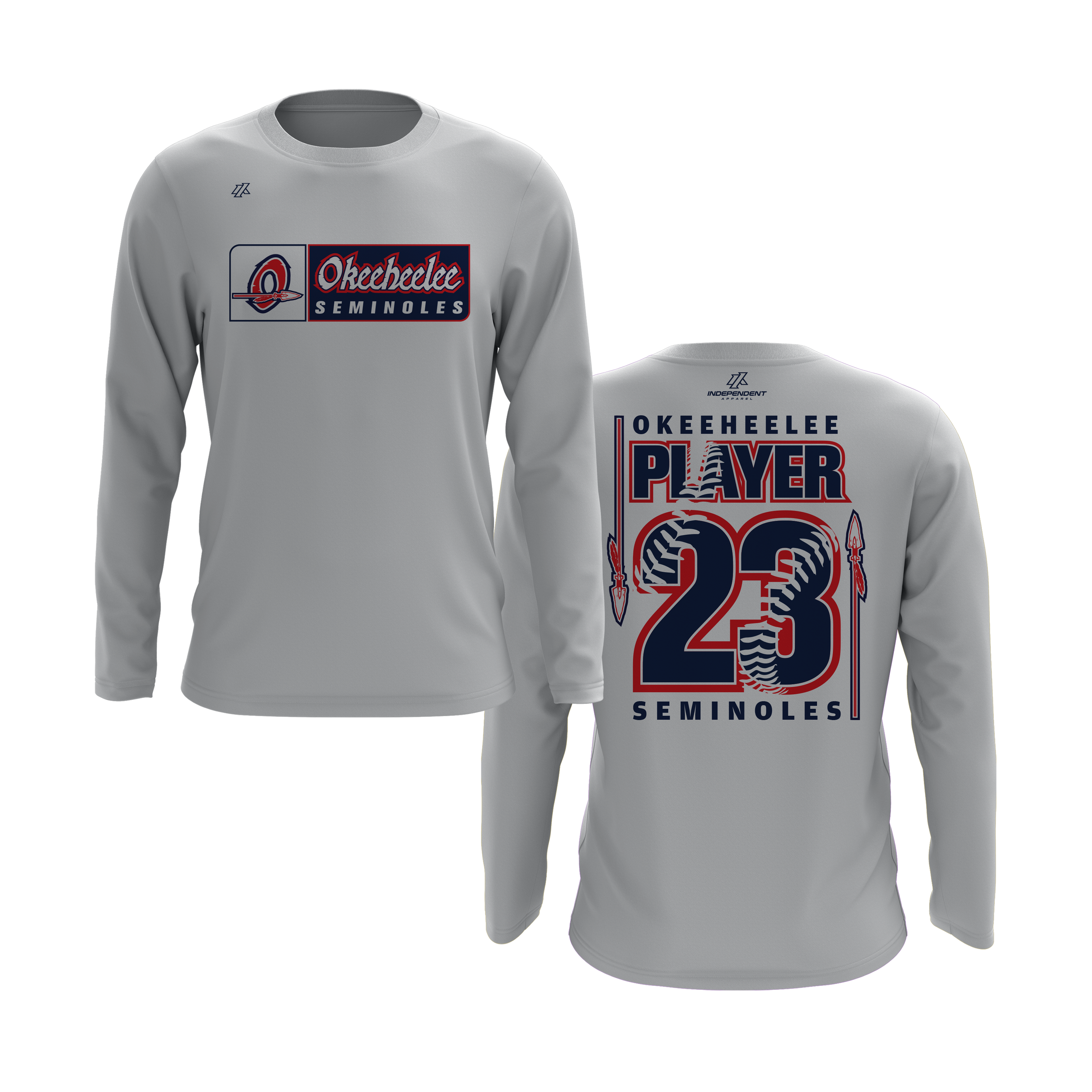 Okeeheelee Baseball Long Sleeve Shirt - Rectangular Team Logo