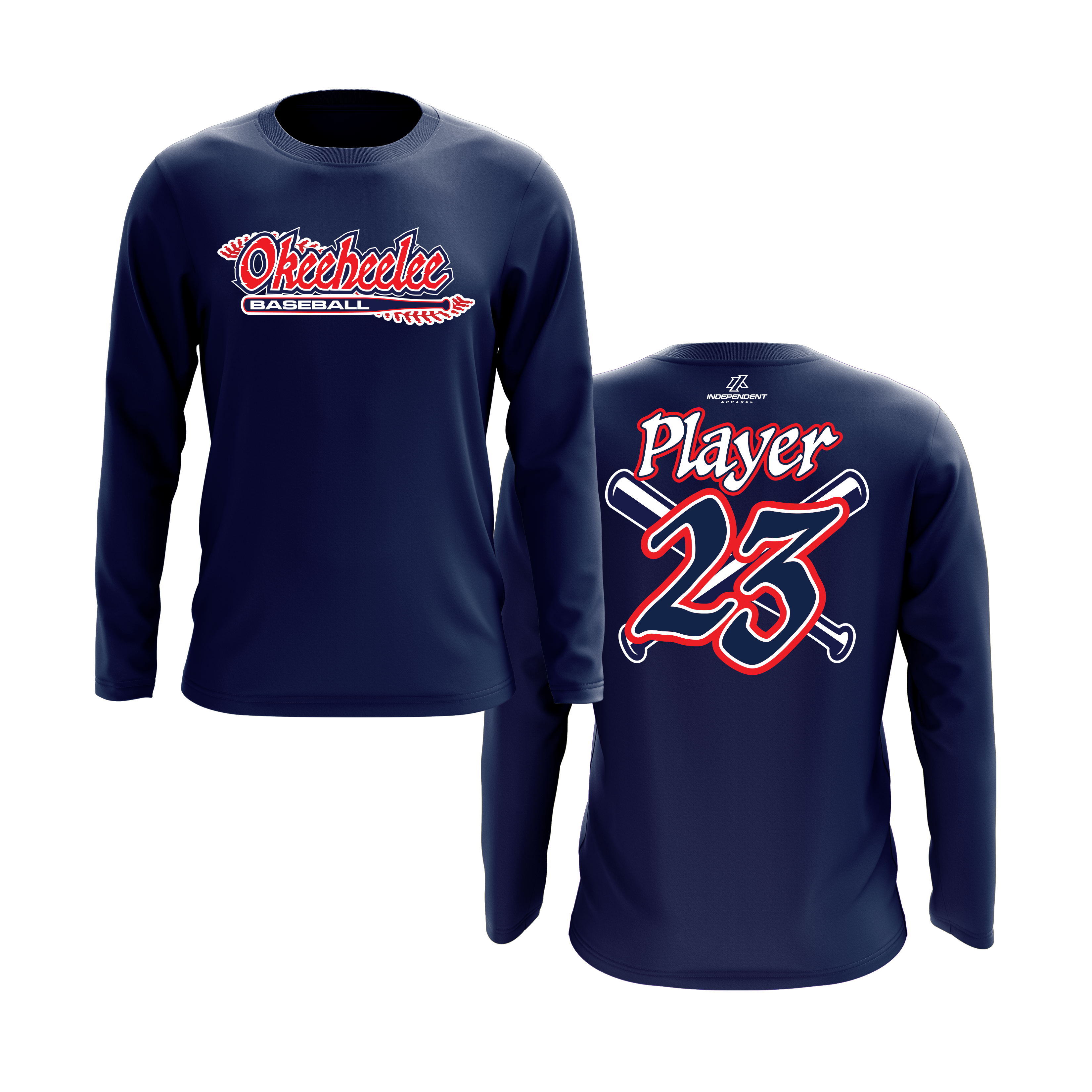 Okeeheelee Baseball Long Sleeve Shirt - Laces Logo DTF Transfer