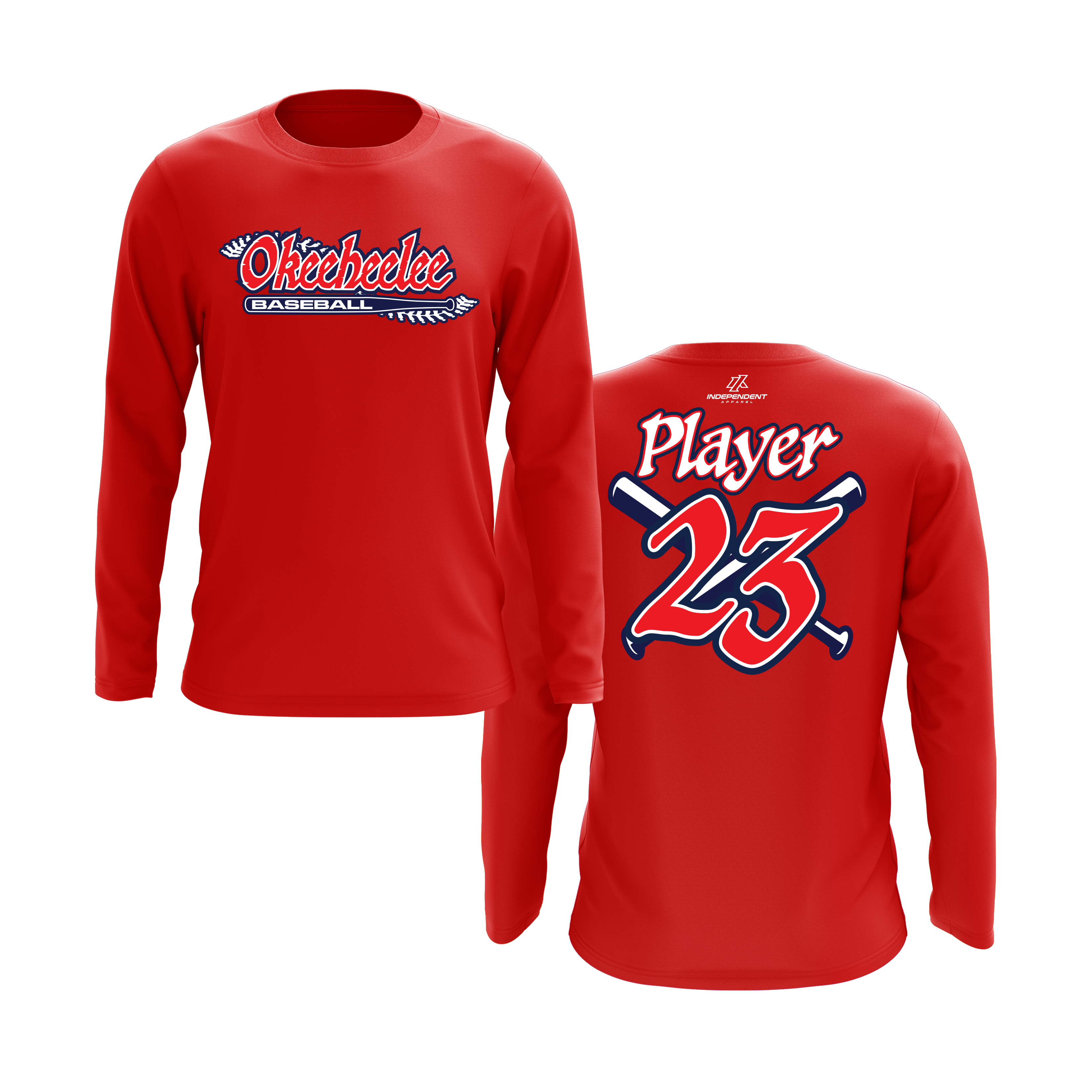 Okeeheelee Baseball Long Sleeve Shirt - Laces Logo DTF Transfer