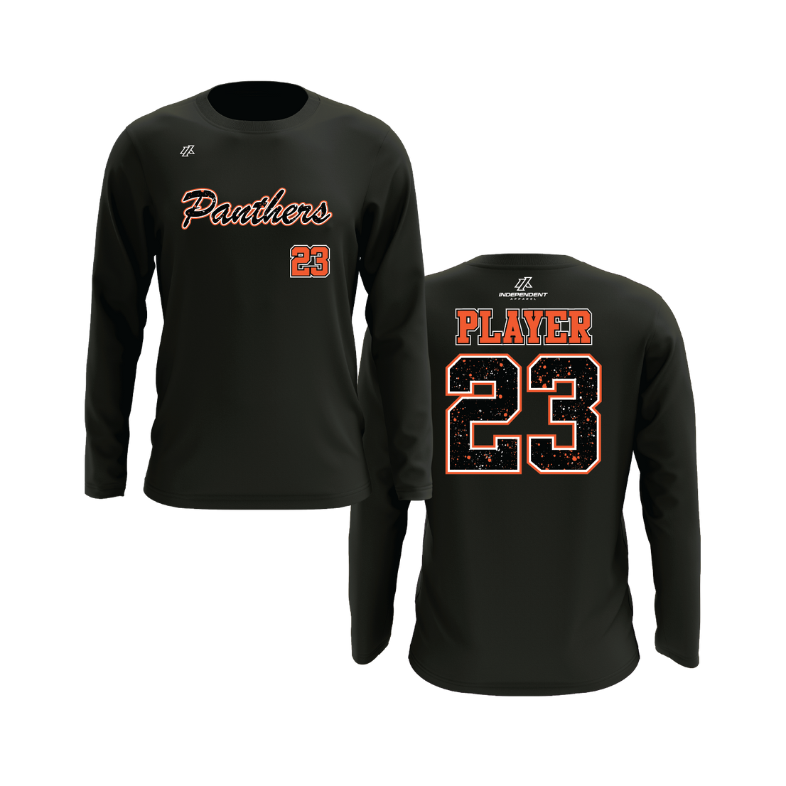Maniglia 7U Panthers Script Splatter Logo Long Sleeve Shirt