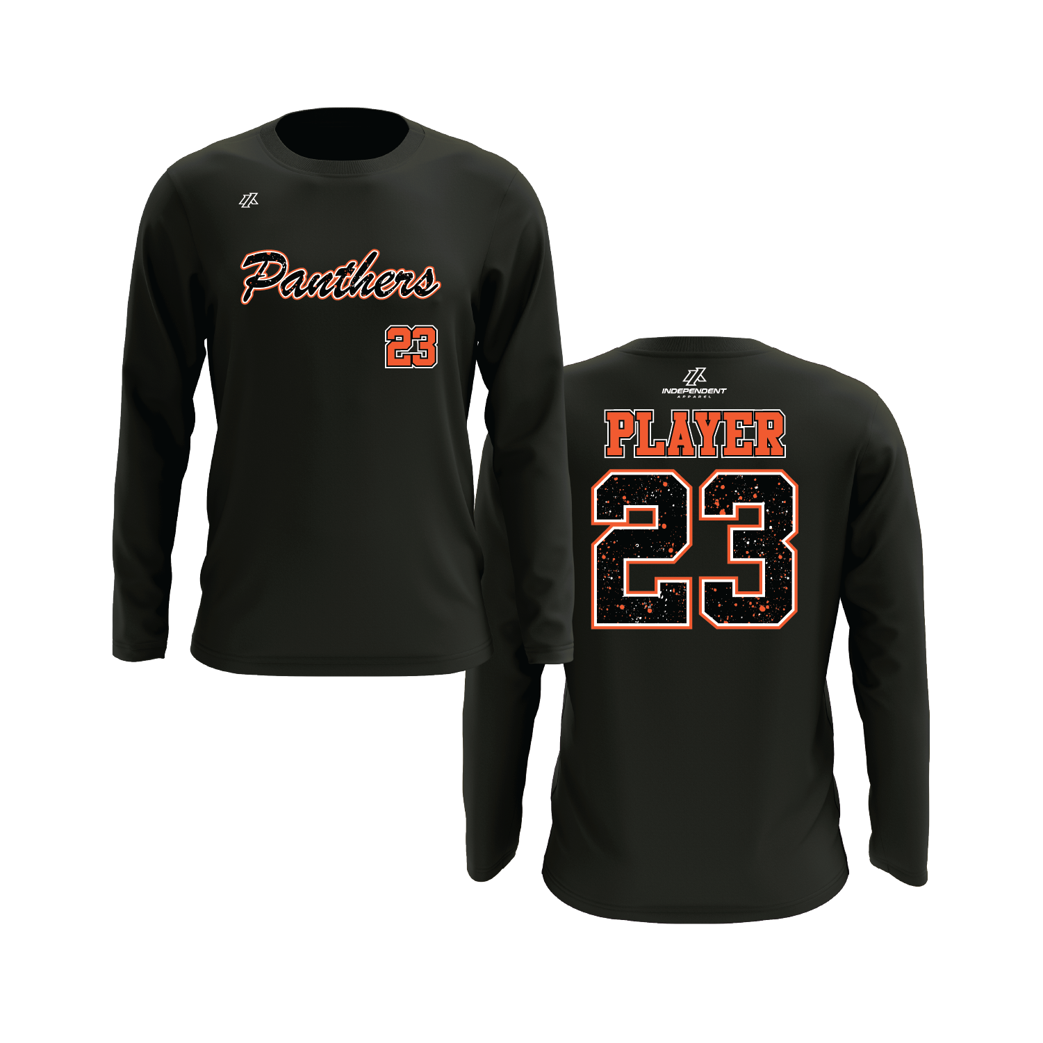 Maniglia 7U Panthers Script Splatter Logo Long Sleeve Shirt