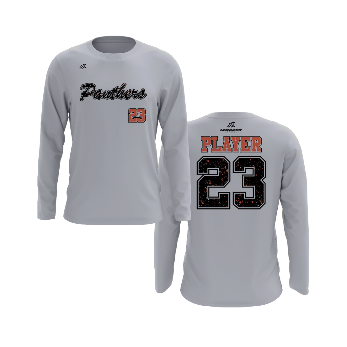 Maniglia 7U Panthers Script Splatter Logo Long Sleeve Shirt